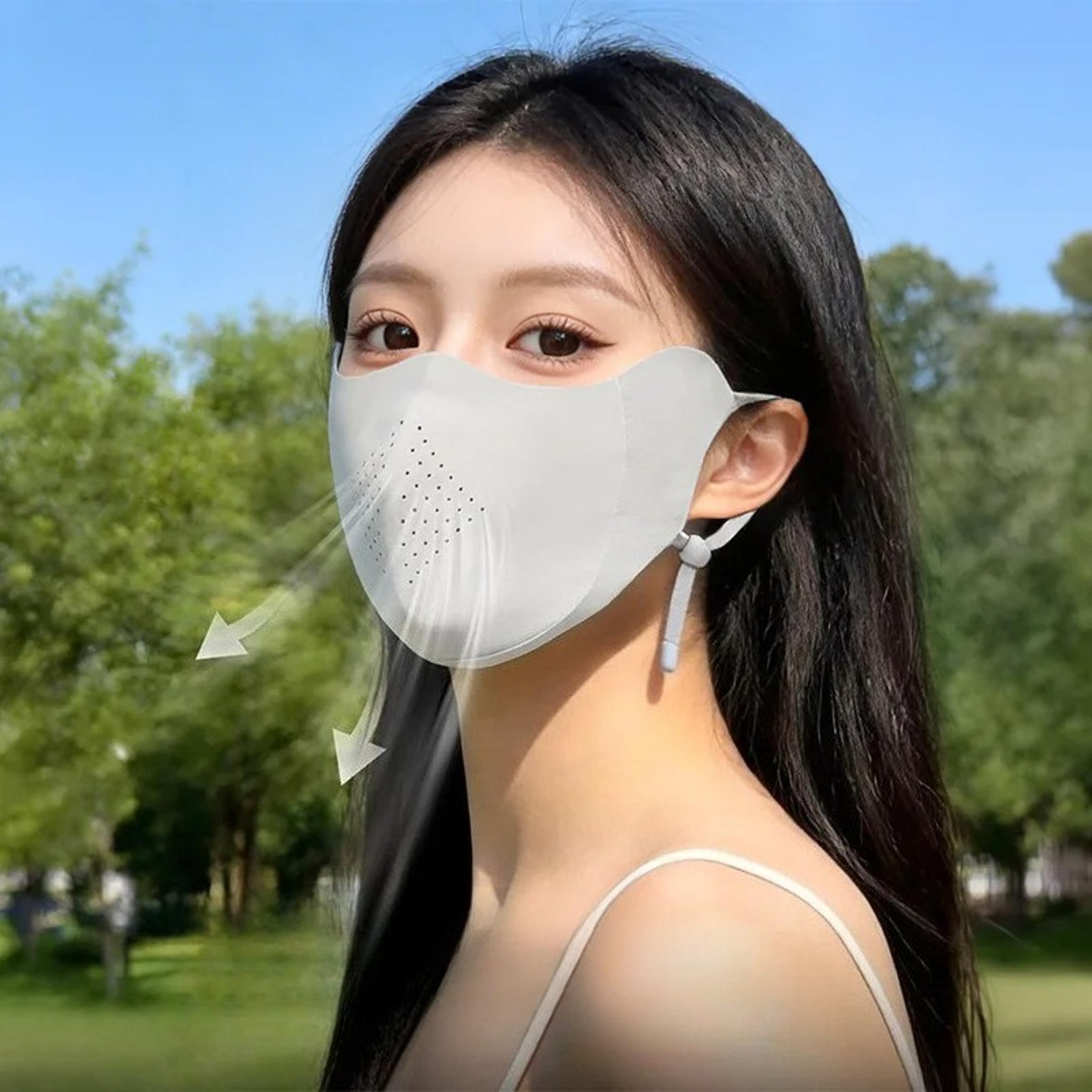 uv protection ice silk face mask with drinking opening for cycling, driving & outdoor summer wear