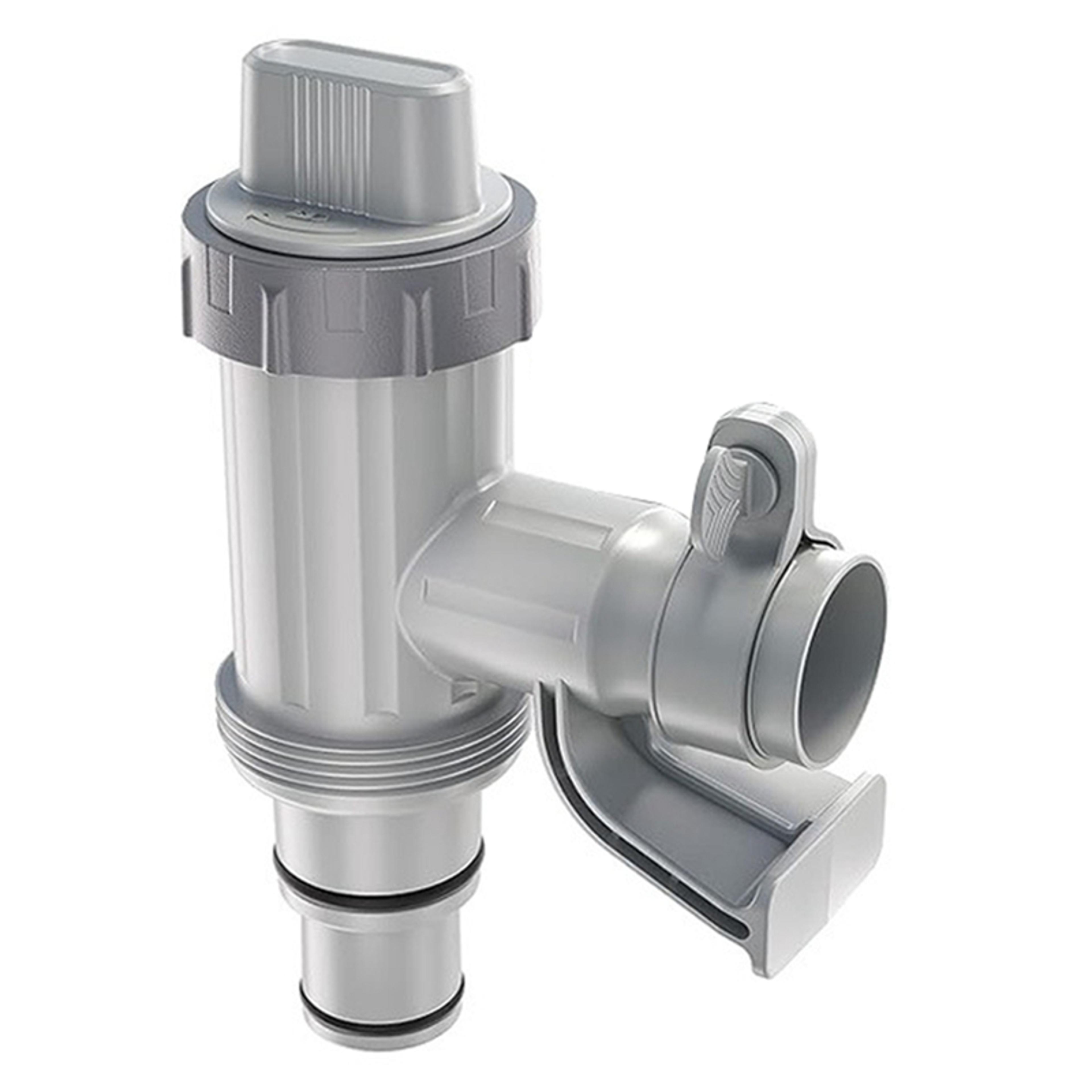 pool hose adapter with plunger valve and hose holder for above ground pool pump connections