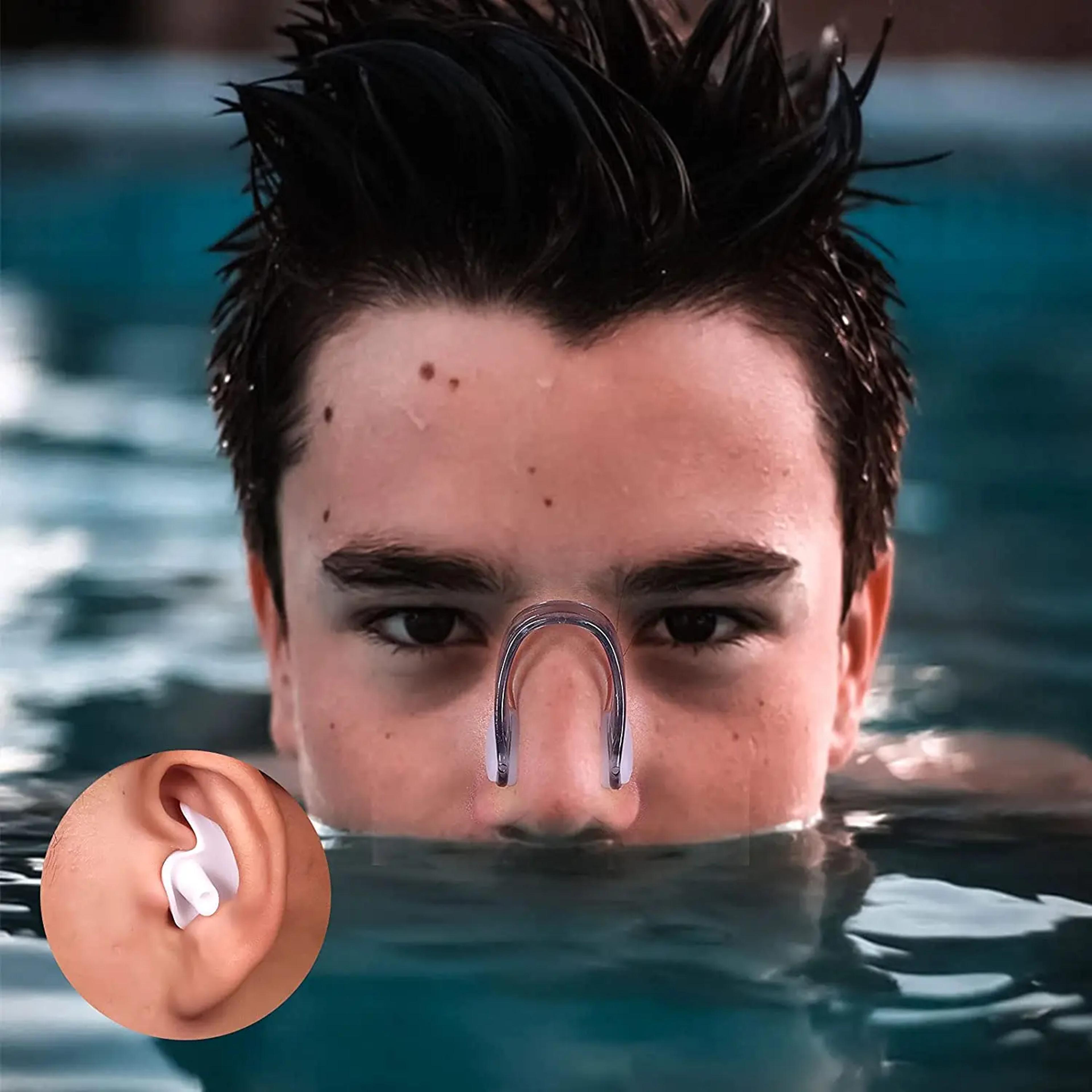 waterproof silicone swim earplugs & nose clip set for swimming, showering & sleep