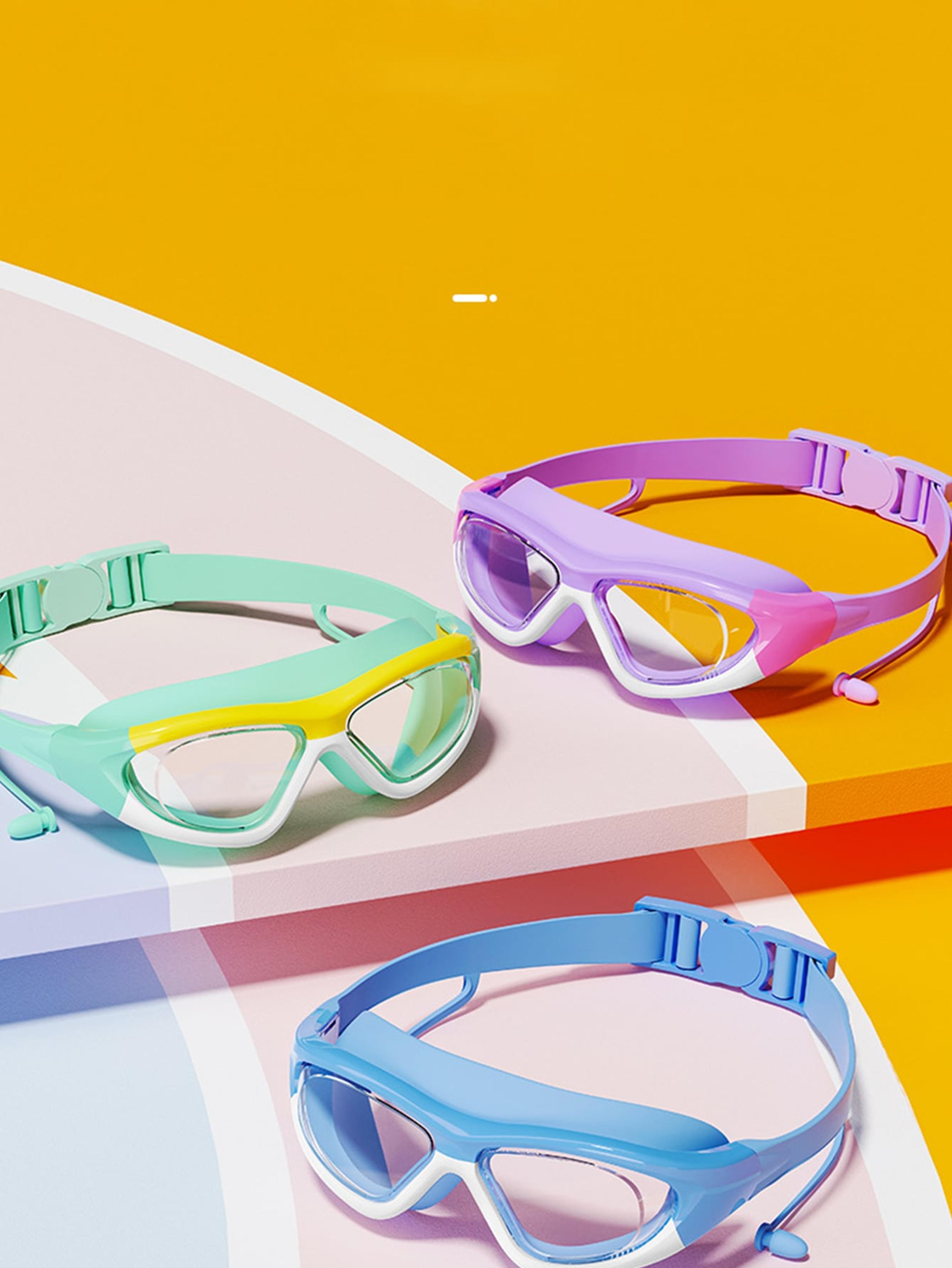 kids anti fog swim goggles with silicone earplugs waterproof large frame swimming glasses