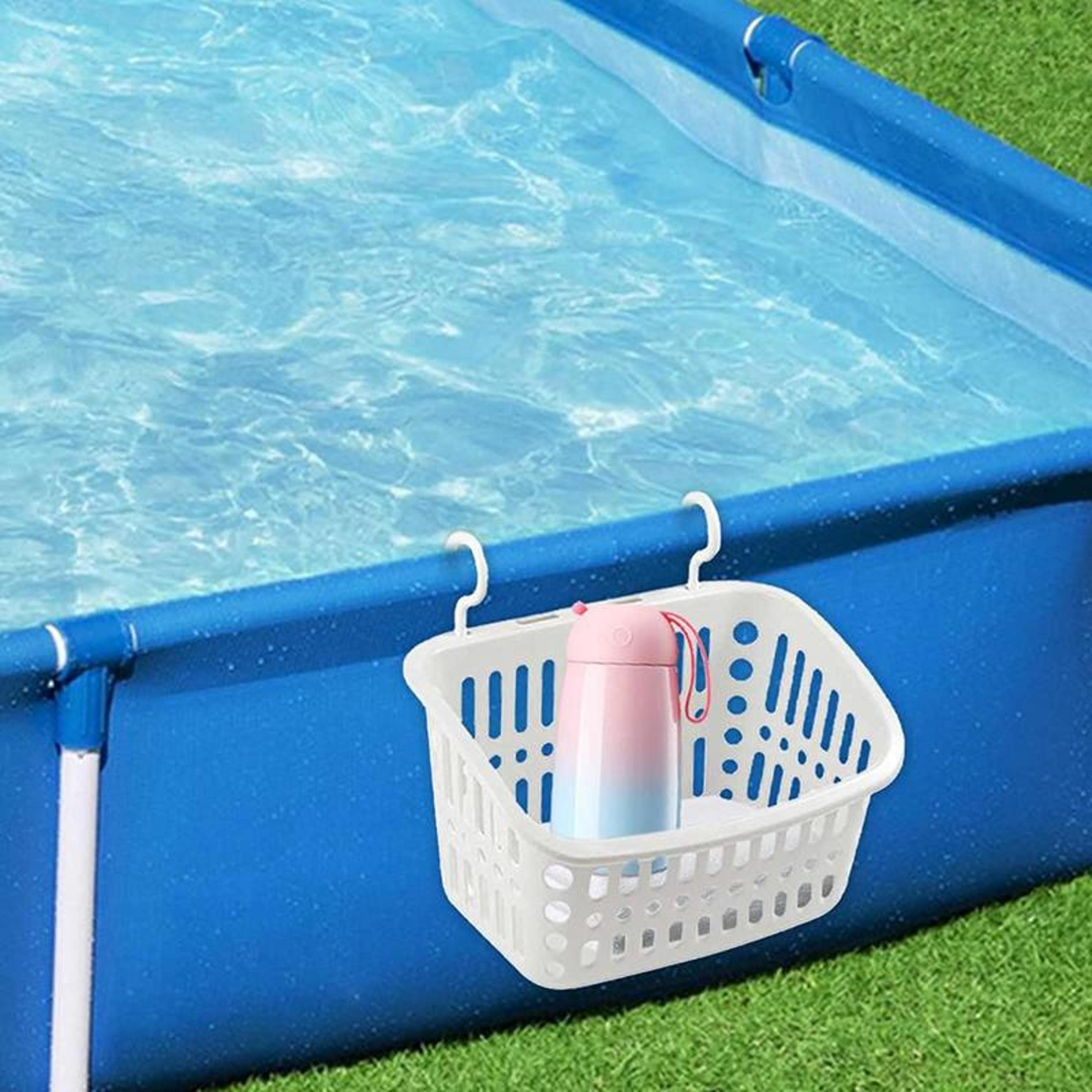 poolside drink holder basket for above ground pools with cup holder and storage shelf