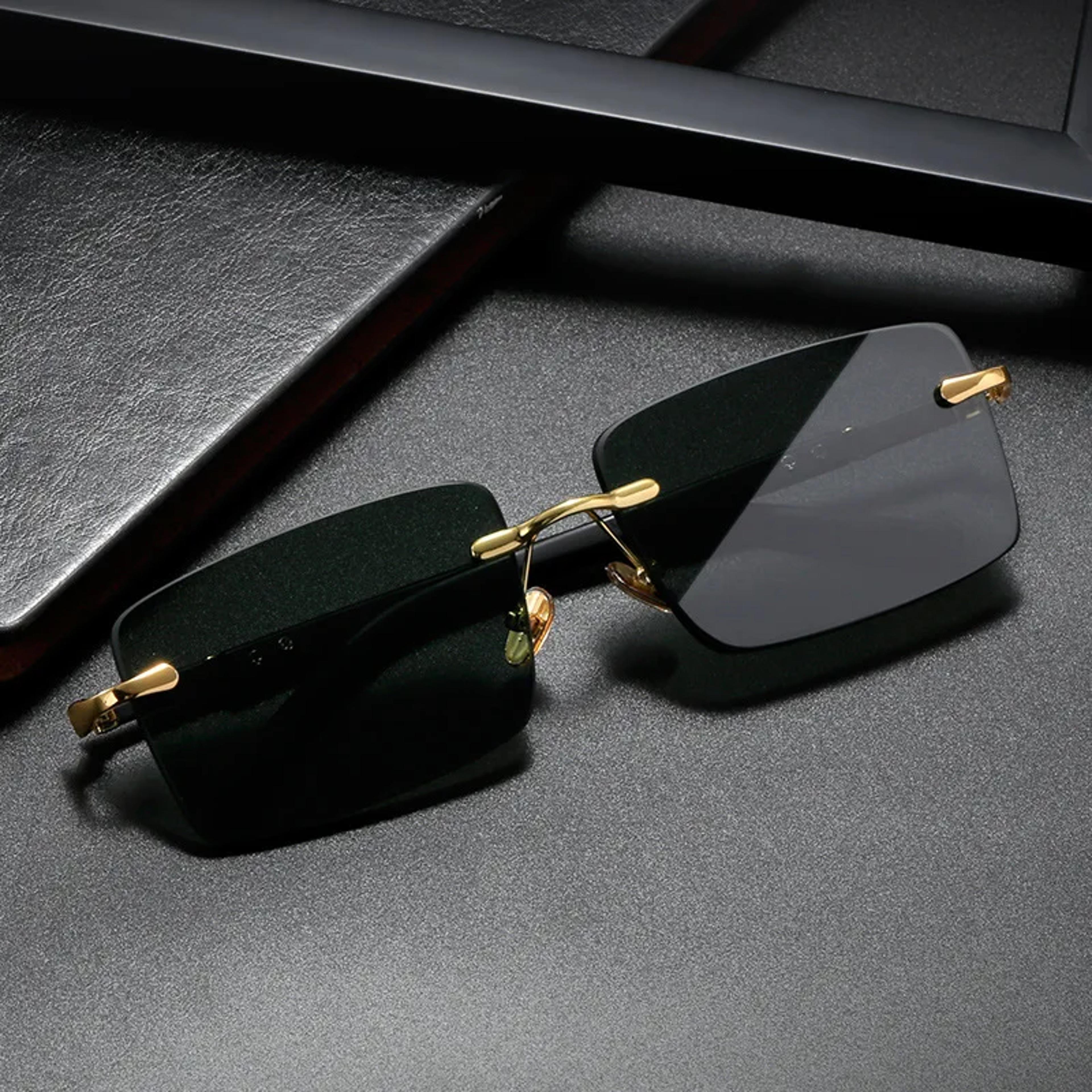 retro blue light blocking glasses rimless rectangle fashion eyewear for men & women
