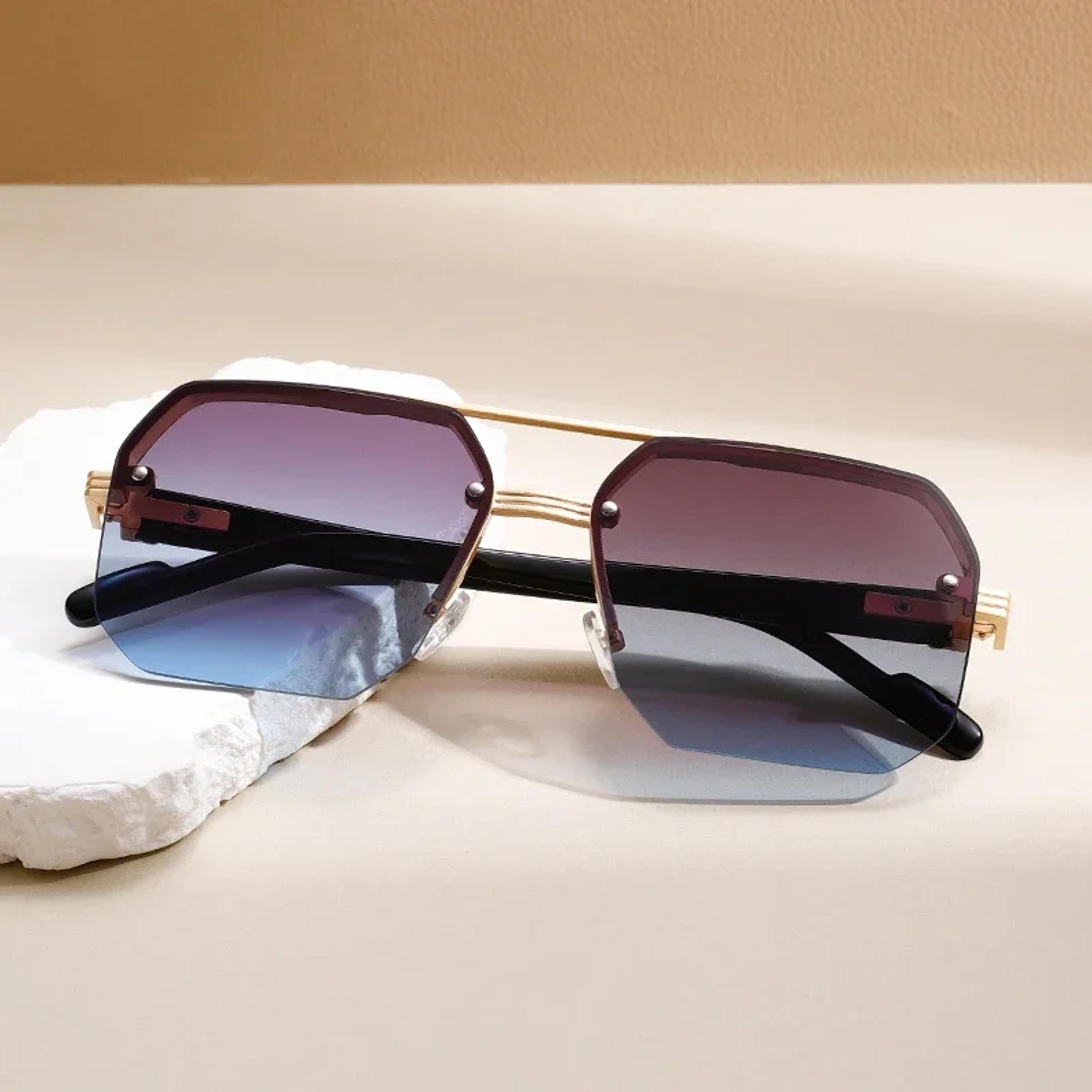 vintage square semi rimless sunglasses with gradient lenses for men