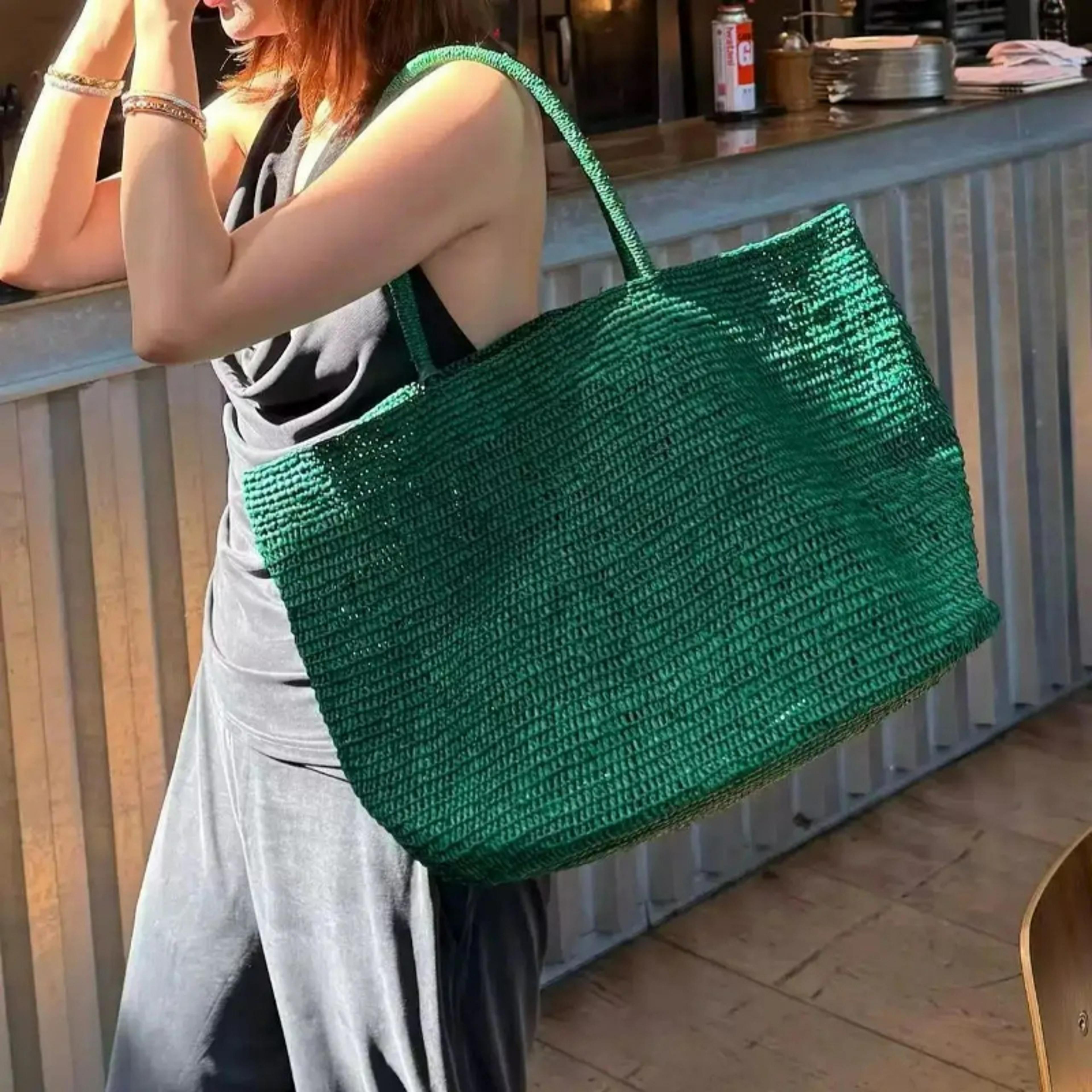 handwoven rattan tote bag for women large straw beach shoulder handbag