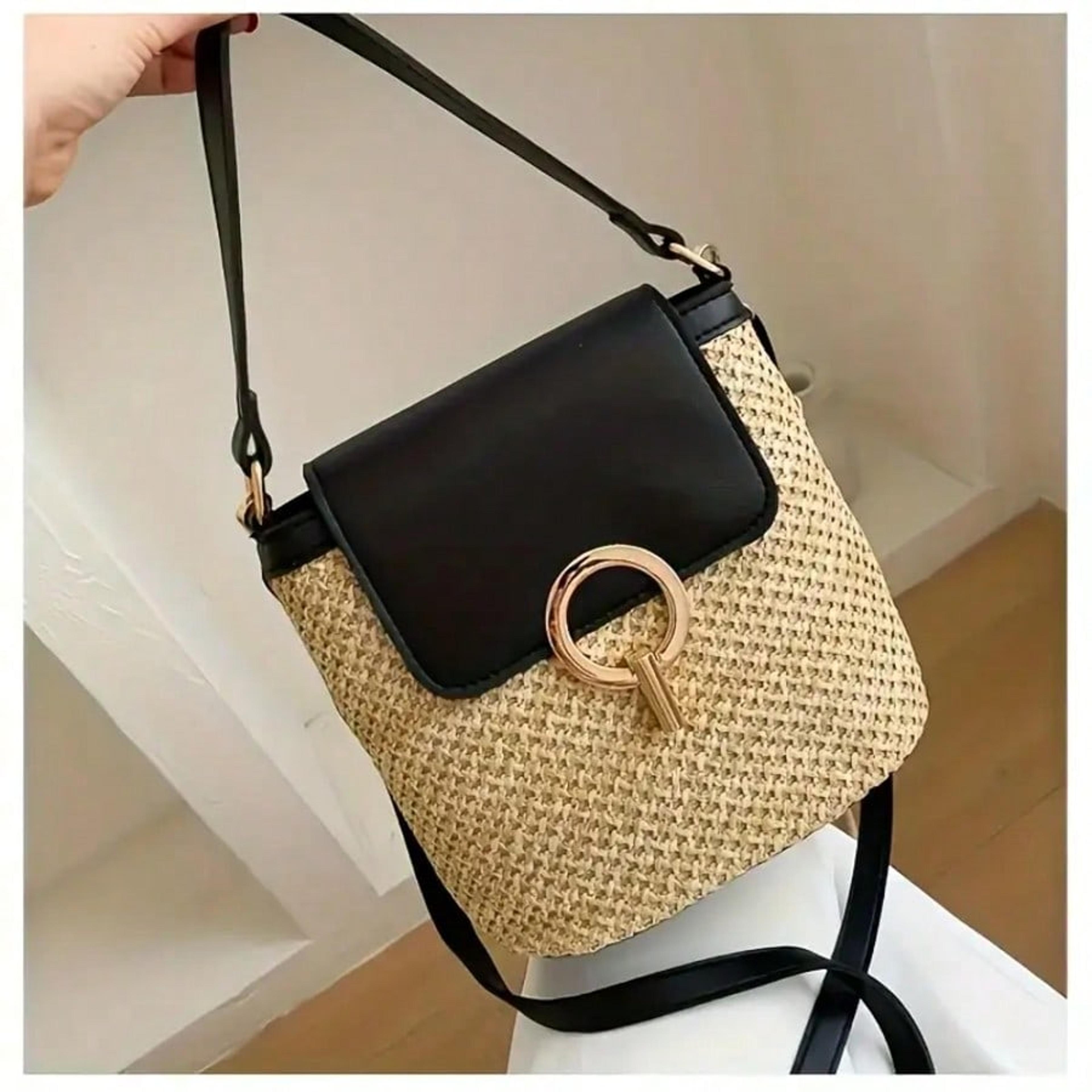 coastal chic woven crossbody bag with adjustable strap & golden locks