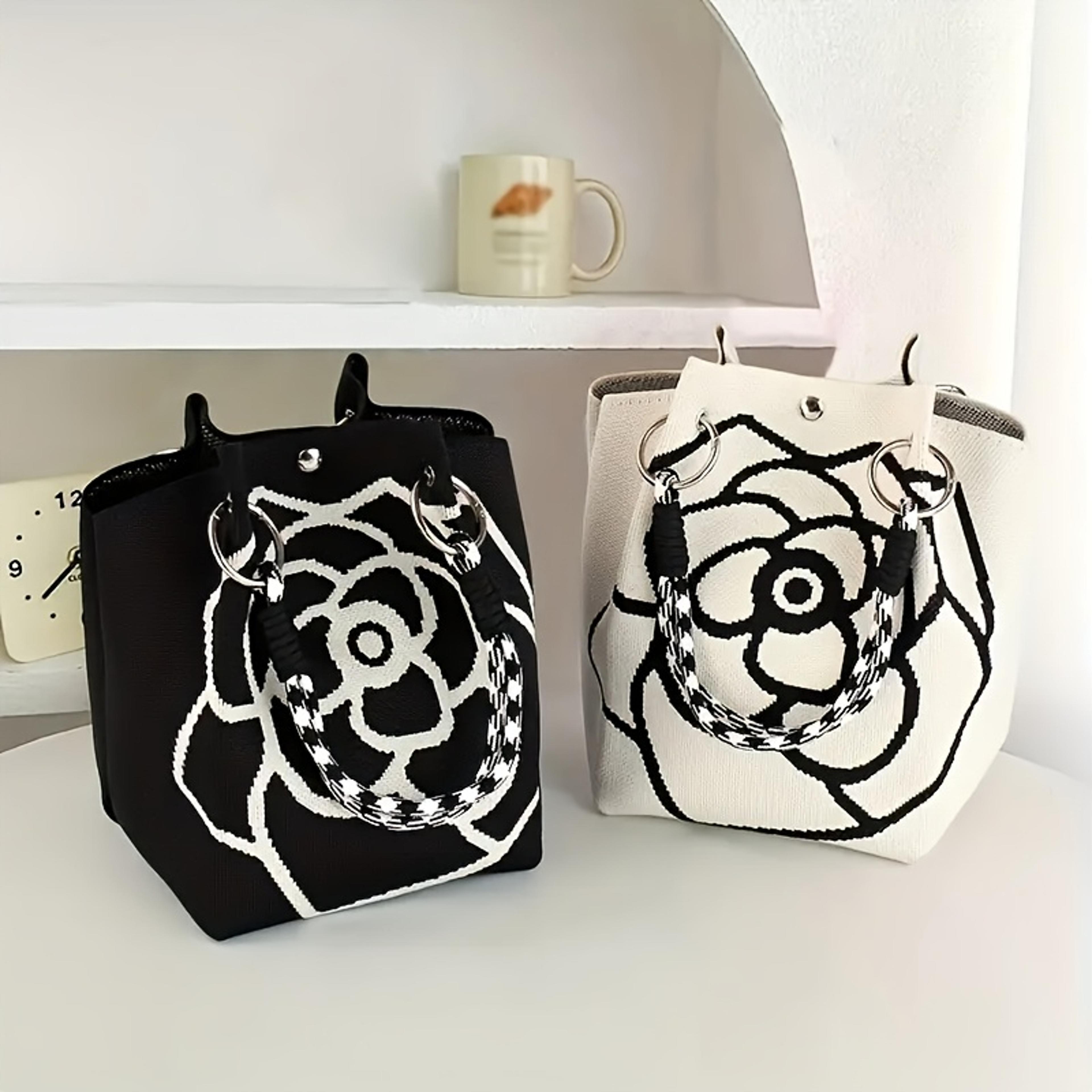 elegant floral knitted handbag large capacity women commuter tote bag