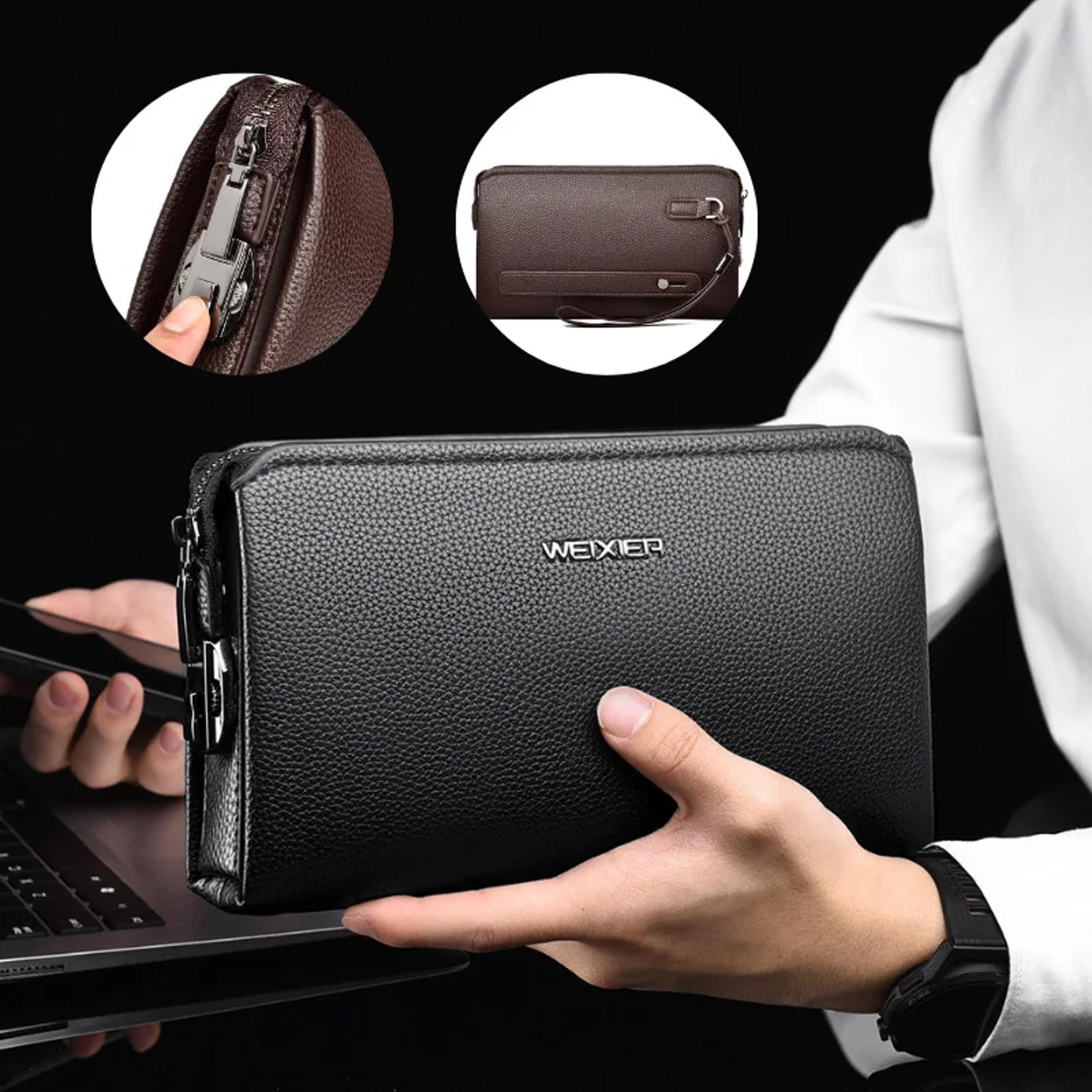 men's clutch wallet with password lock large capacity pu leather wristlet