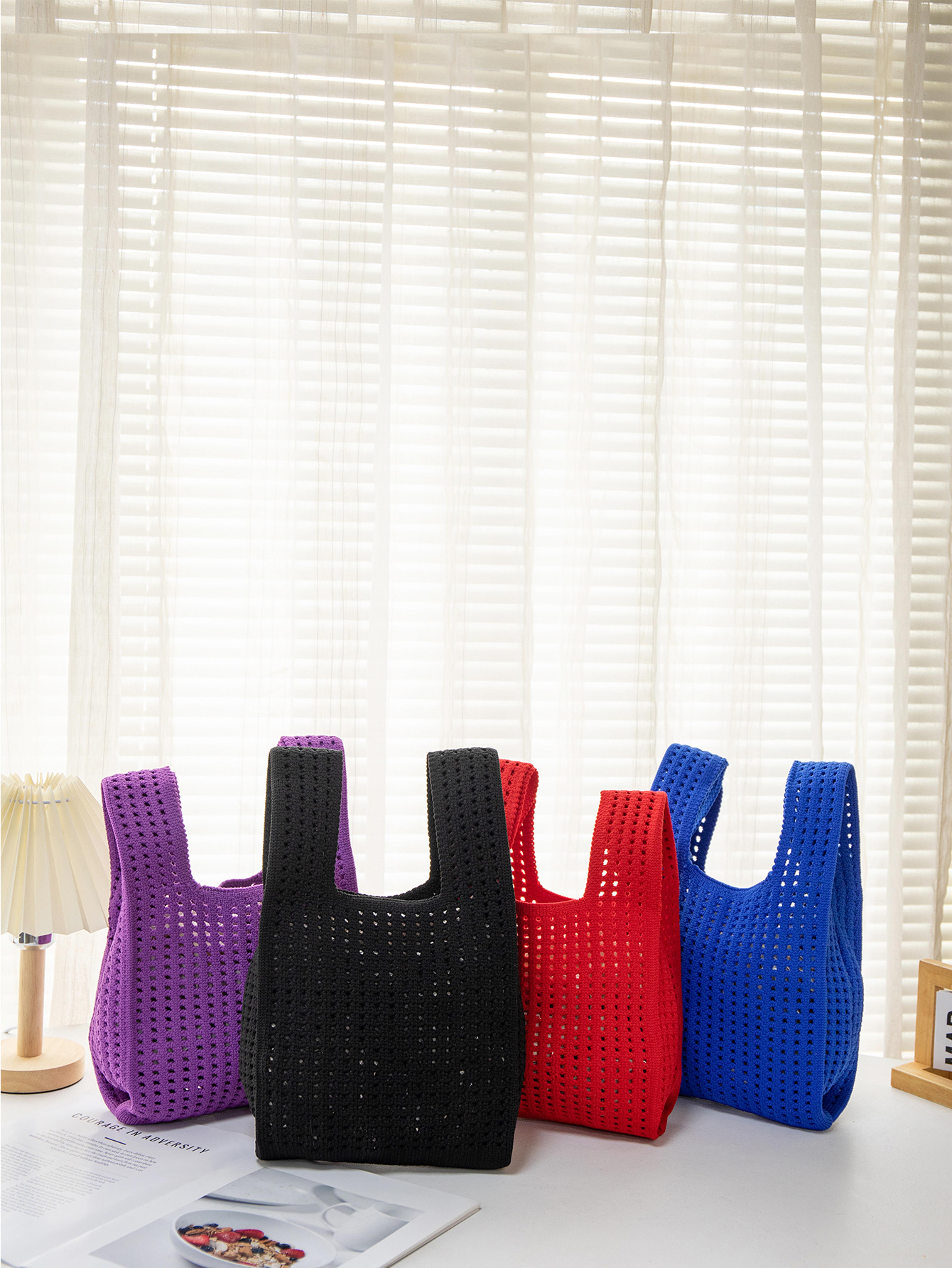handmade knit handbag mini tote bag stylish wrist bag for everyday shopping