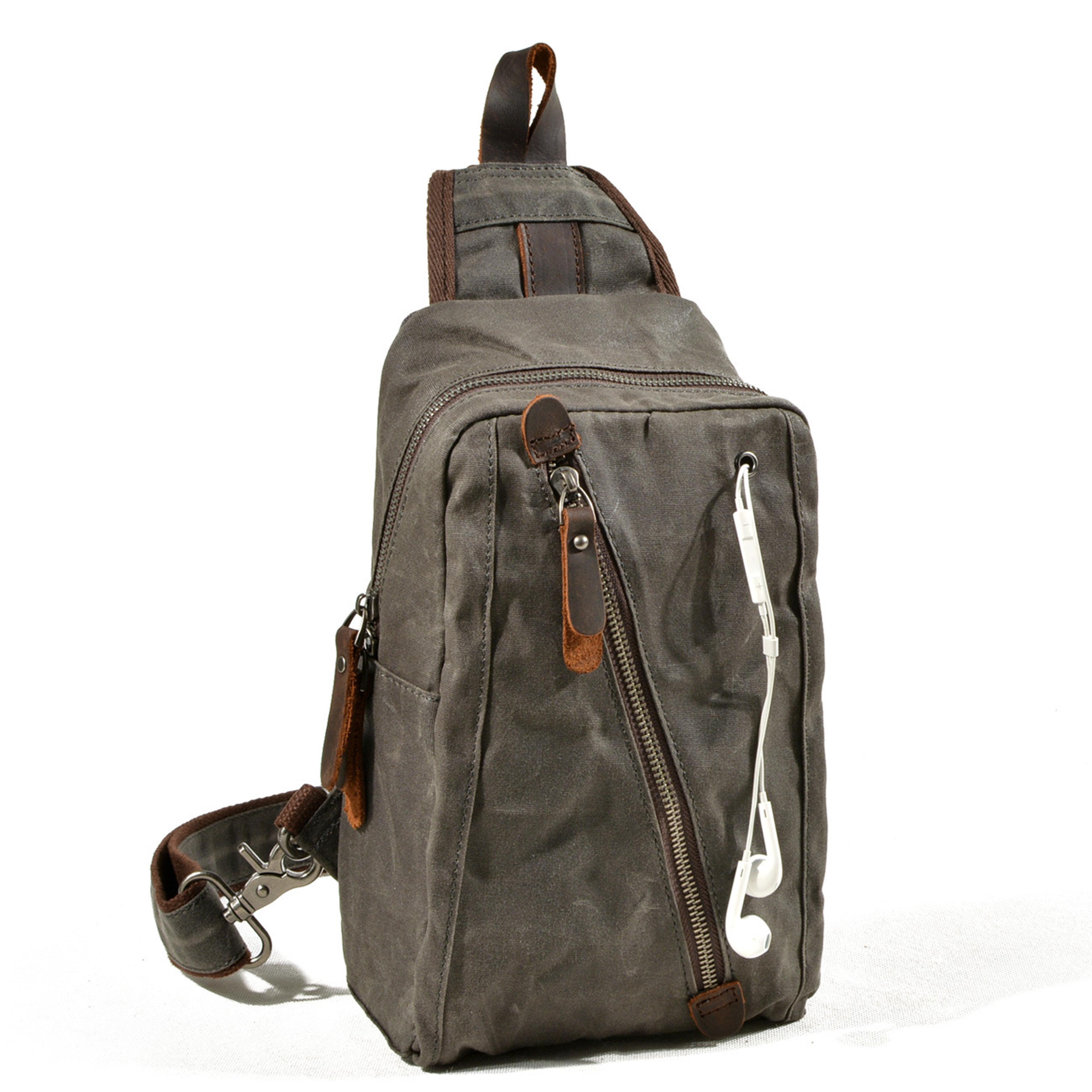 vintage waxed canvas sling bag for men waterproof crossbody chest pack