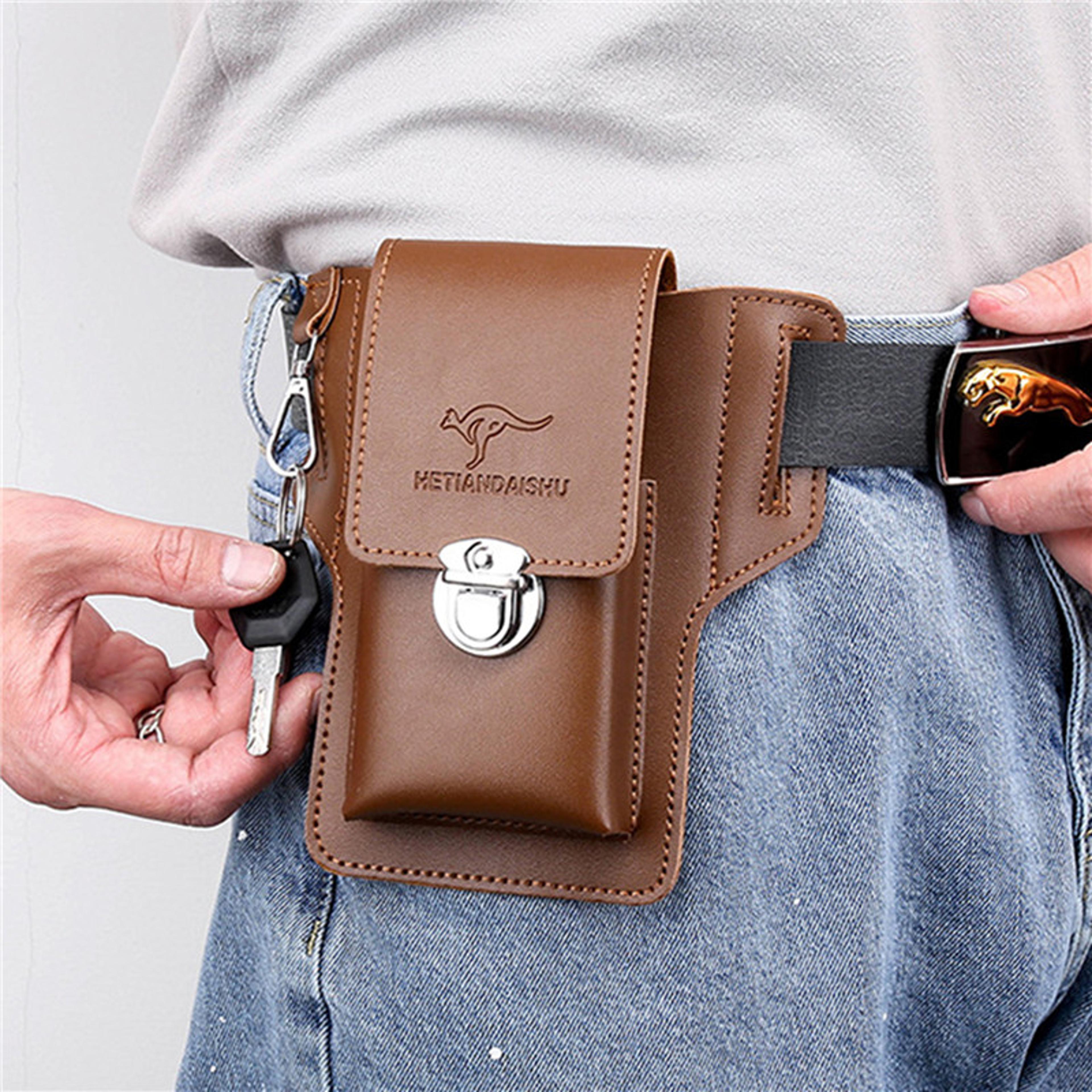 men leather belt pouch phone holster waist bag with key pocket