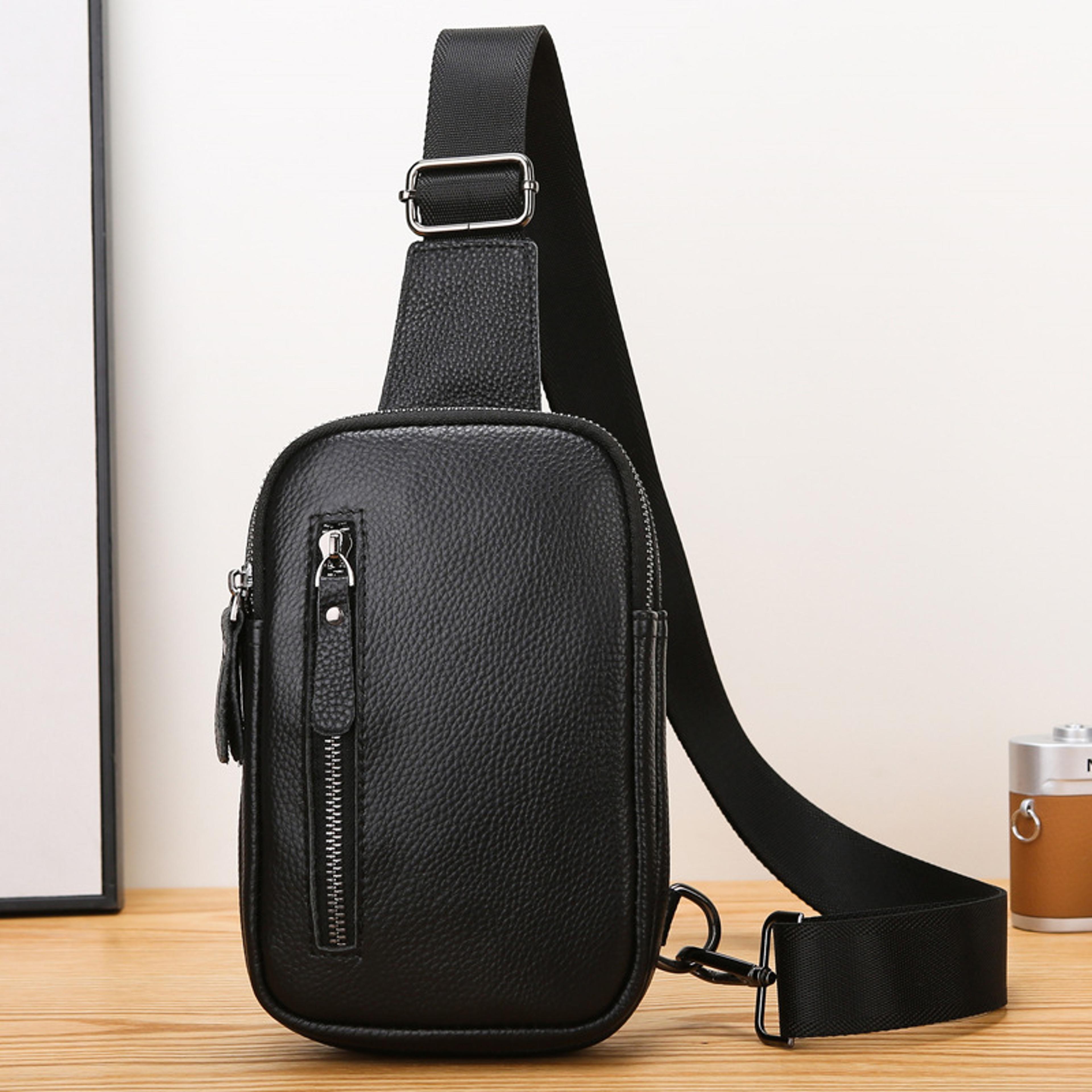genuine leather chest bag for men vintage crossbody travel sling bag