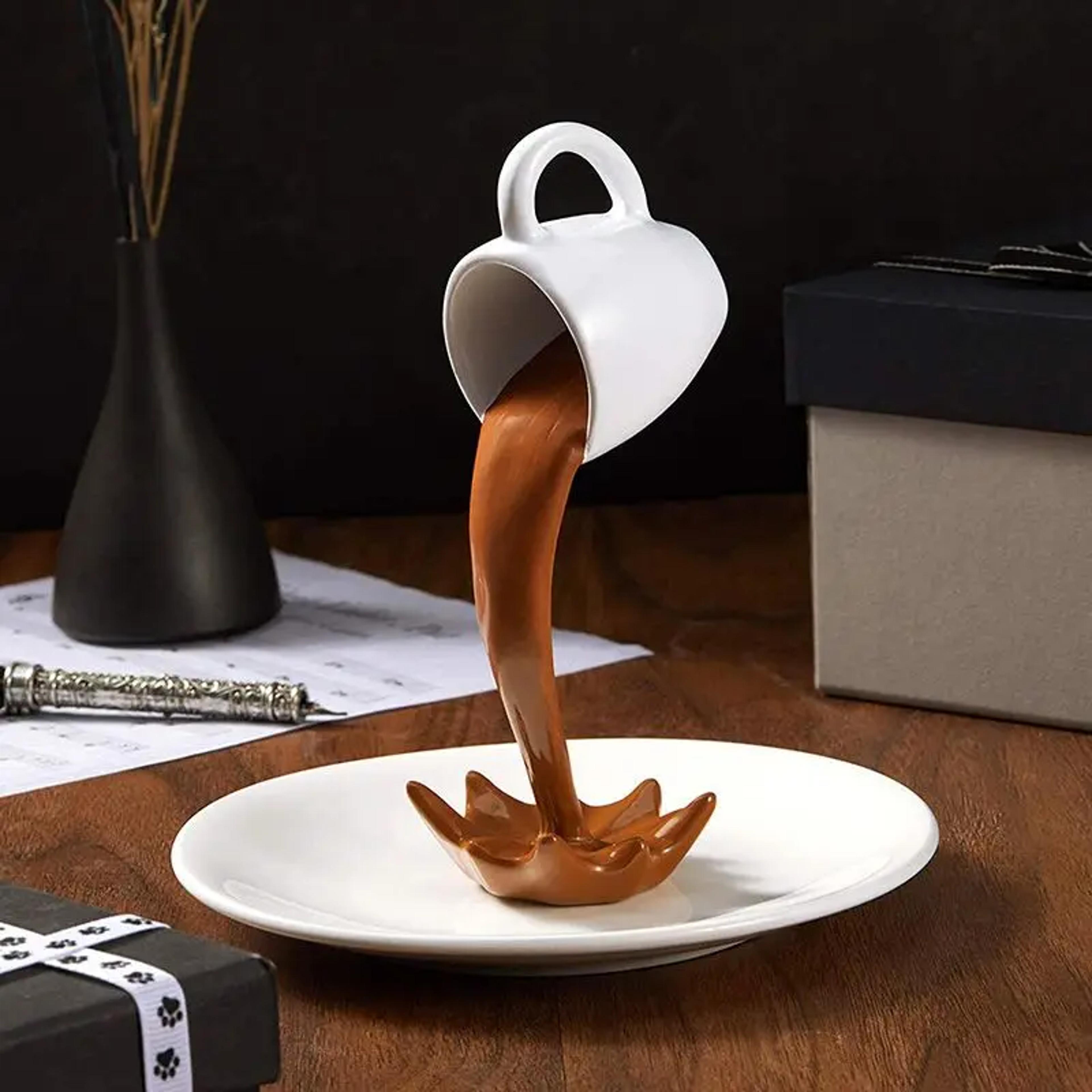 floating coffee cup sculpture magic pouring coffee decor for kitchen & coffee bar