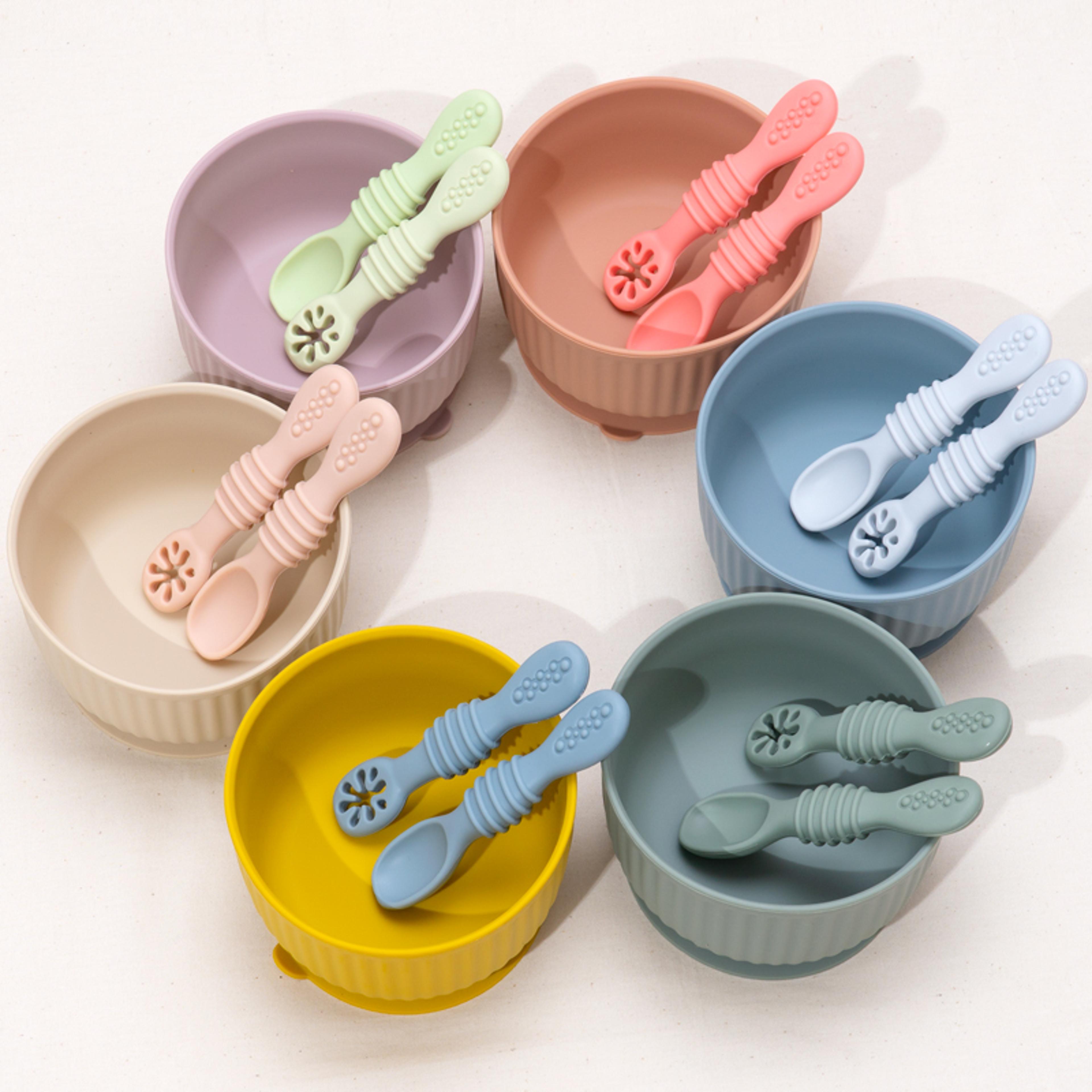 baby spoon and fork set soft food grade silicone toddler training utensils