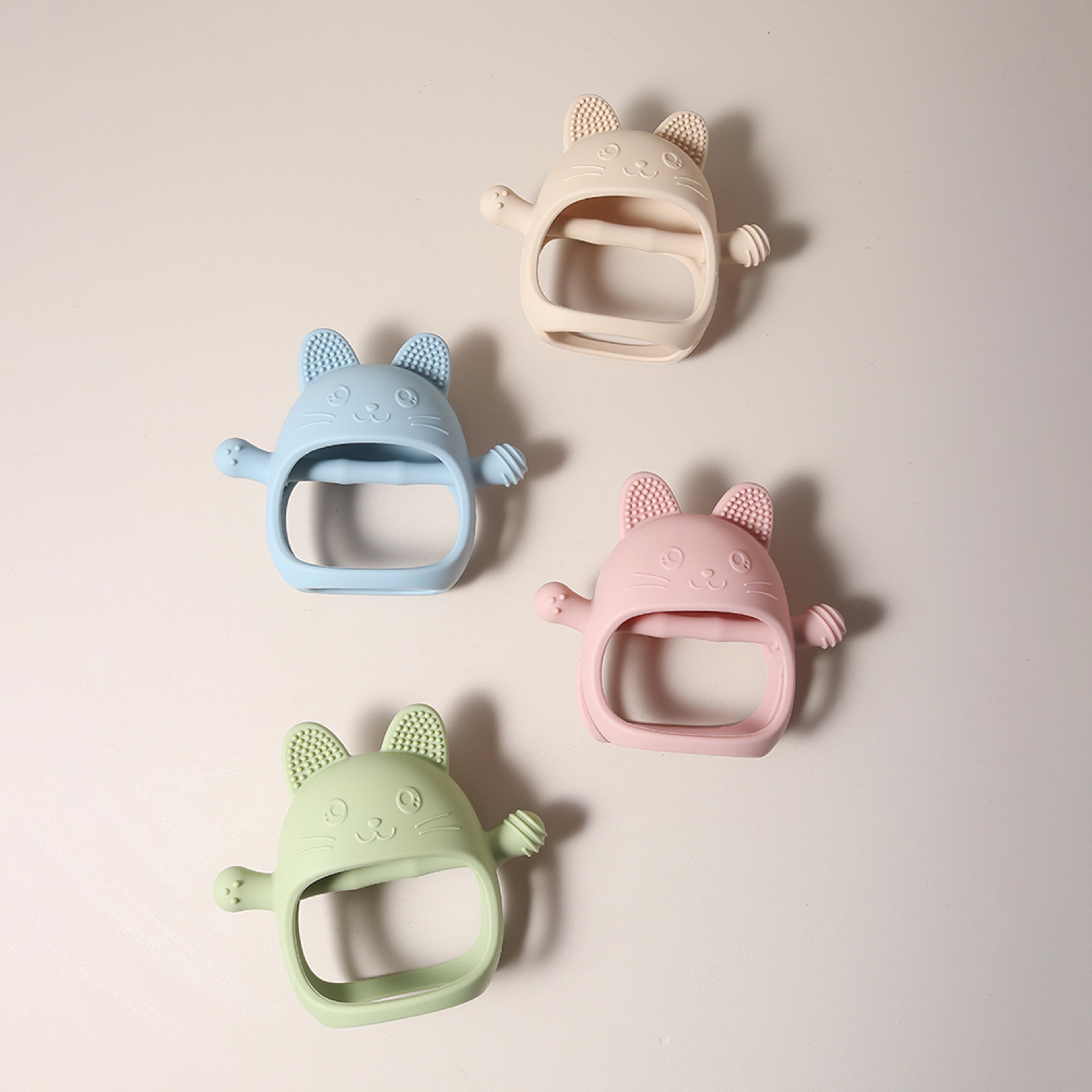 baby teething mitten food grade silicone teething glove bunny chew toy