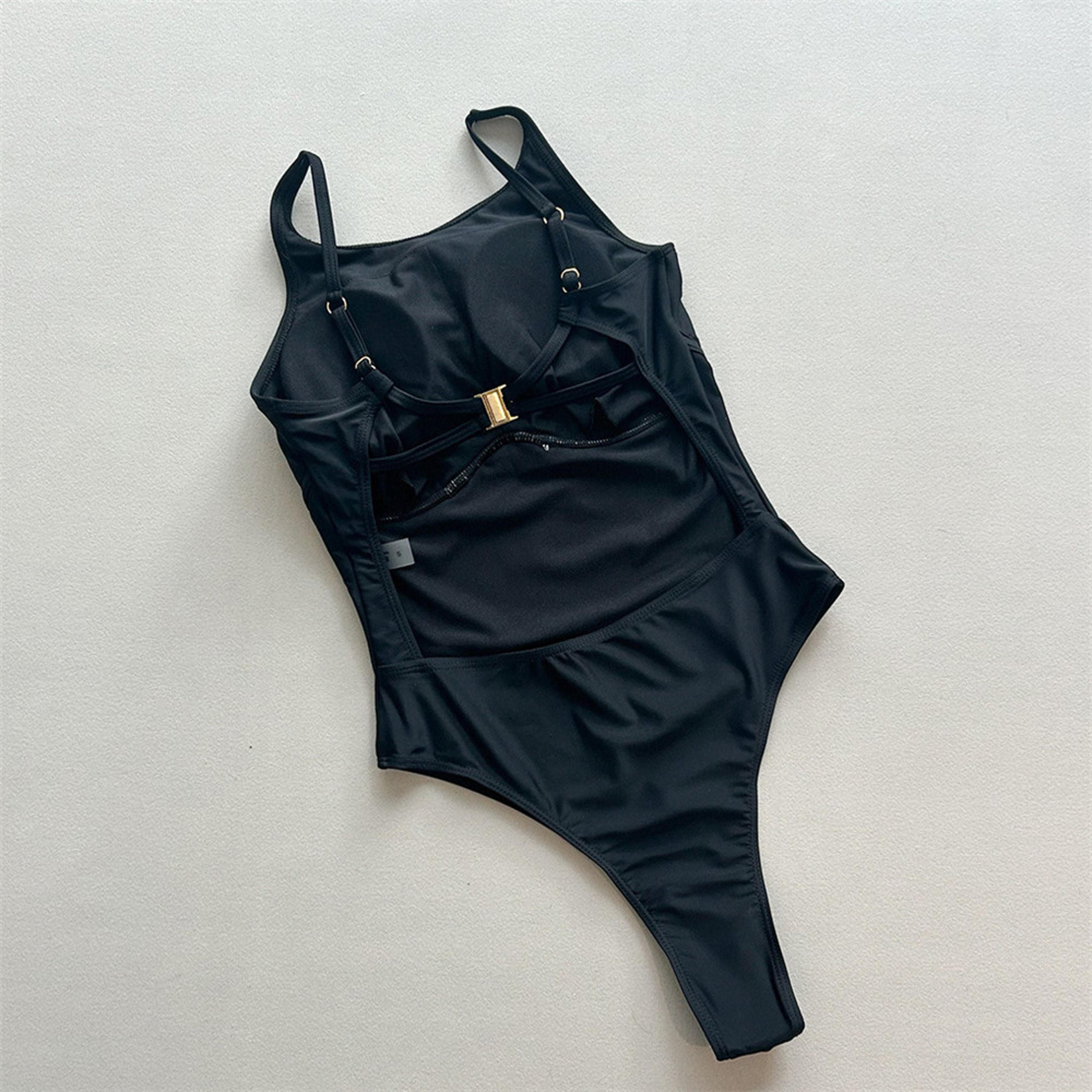 backless one piece swimsuit for women metal ring black monokini beach swimwear