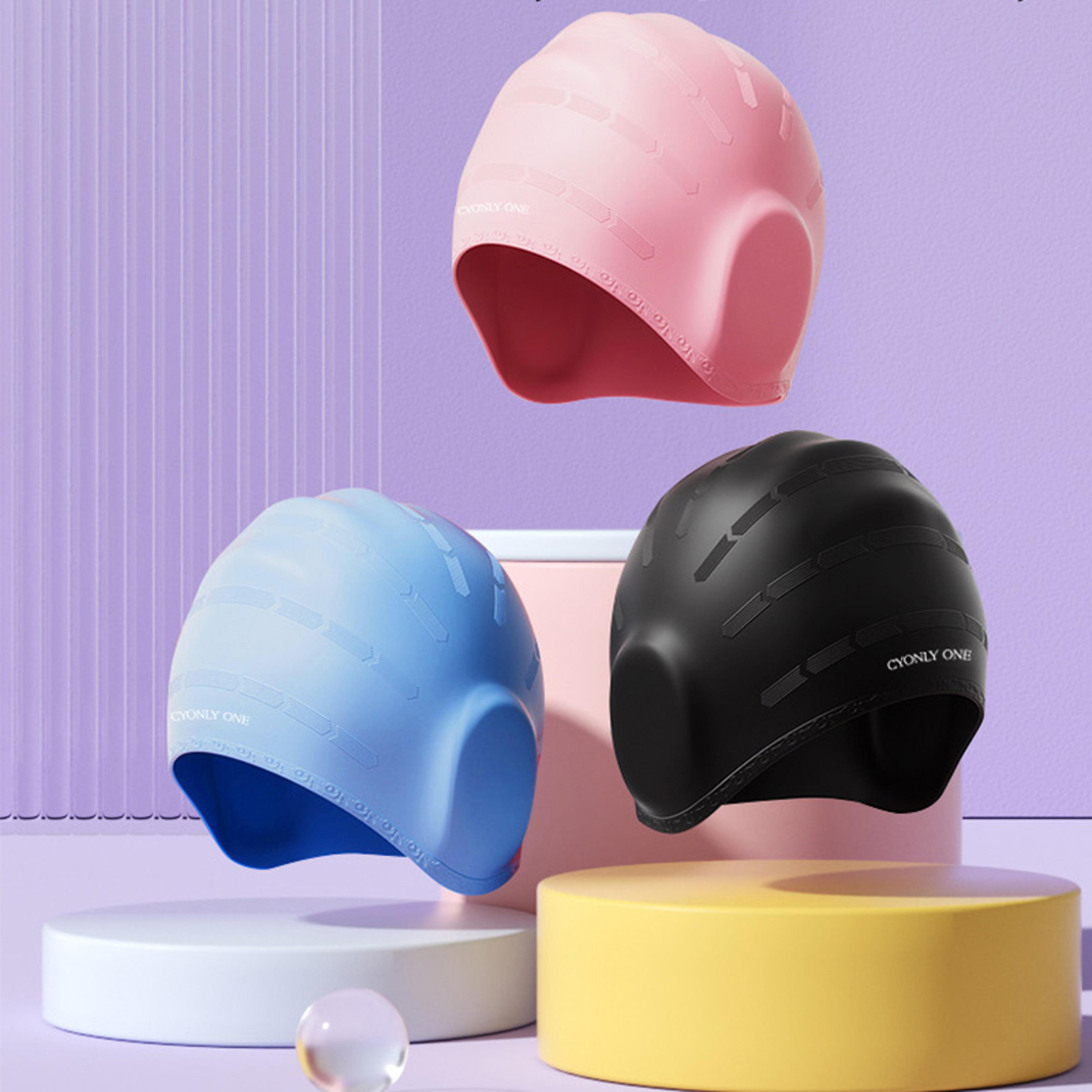waterproof silicone swim cap with ear protection for adults