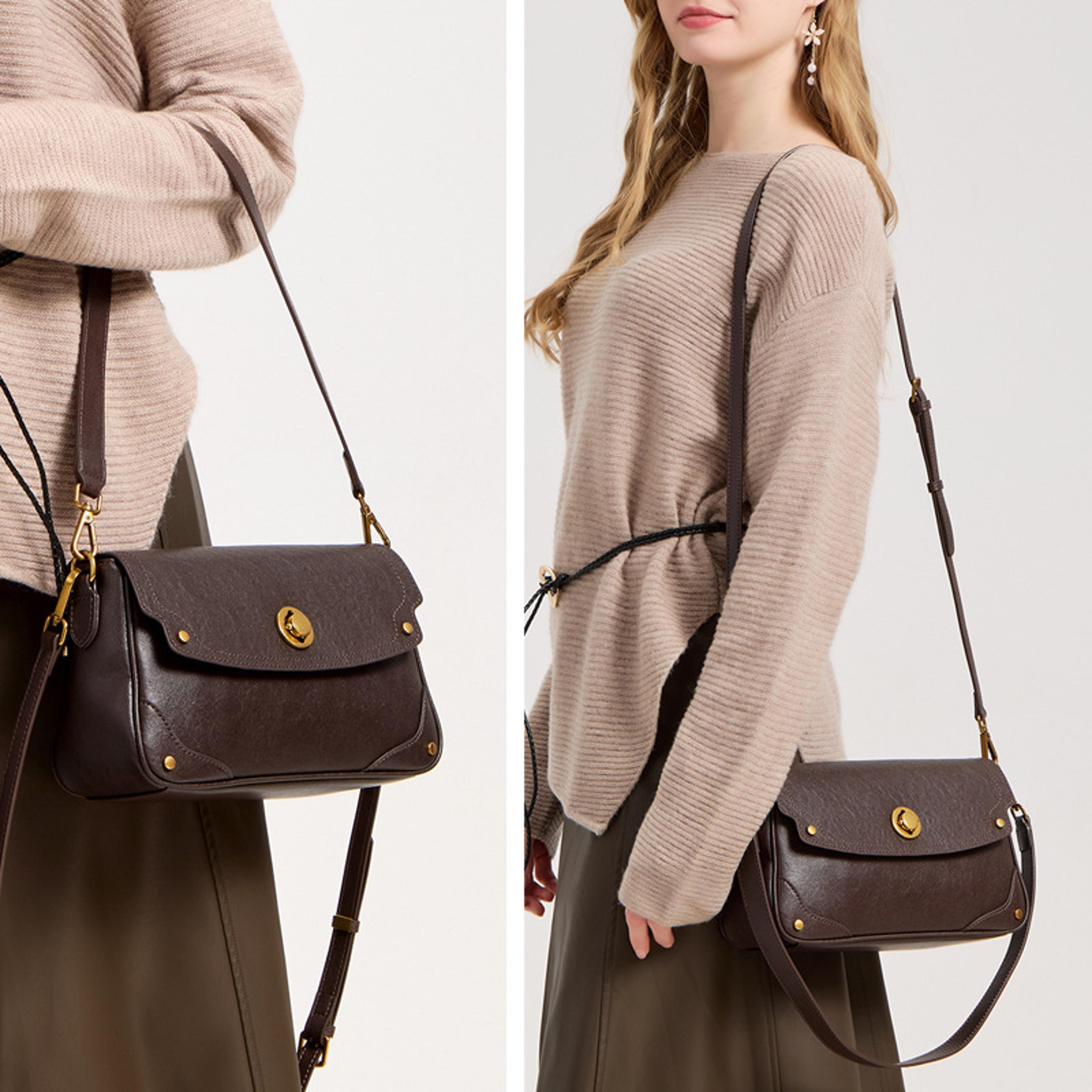 vintage genuine leather crossbody bag for women vegetable tanned cowhide shoulder handbag