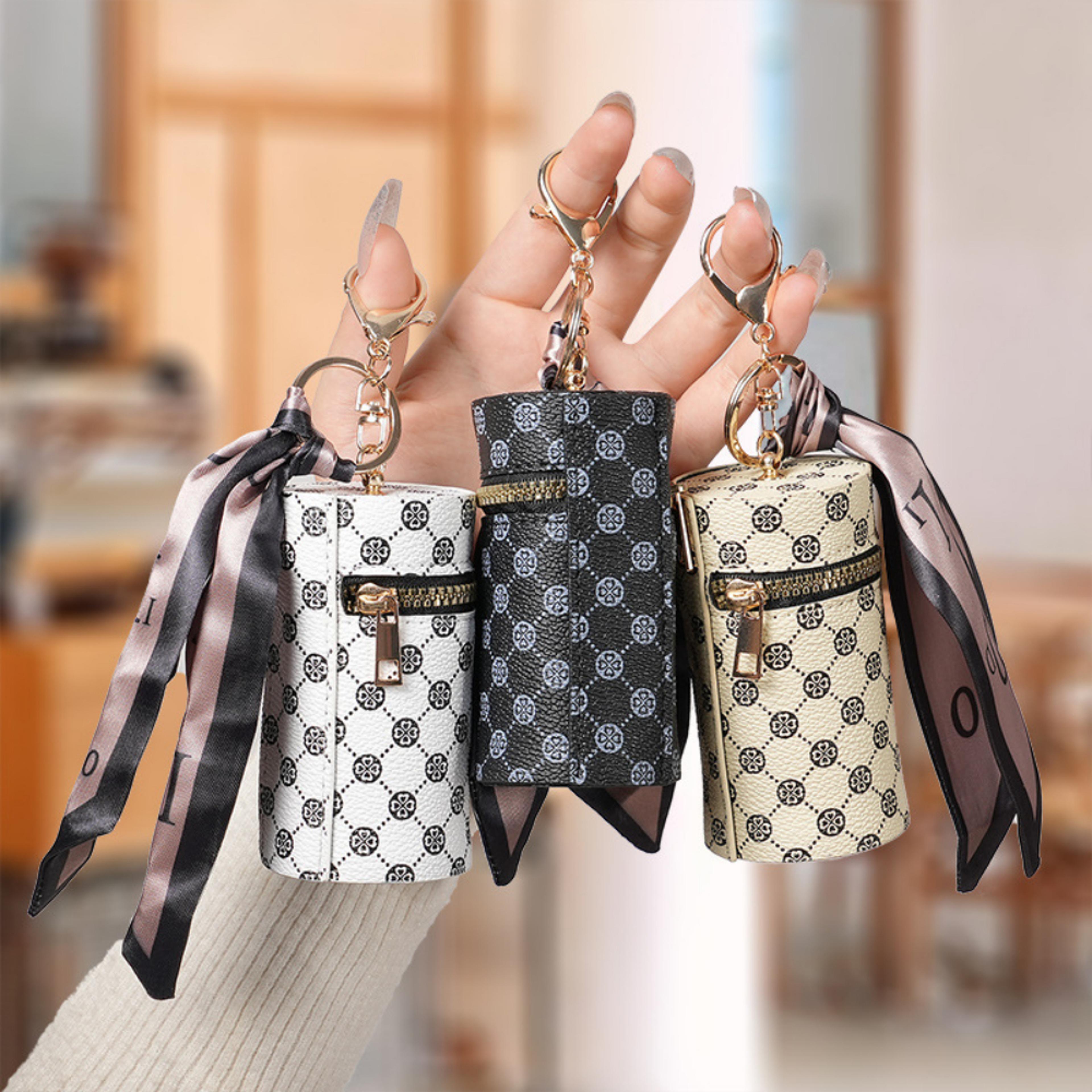 luxury mini coin purse keychain wallet for earbuds, lipstick & essentials