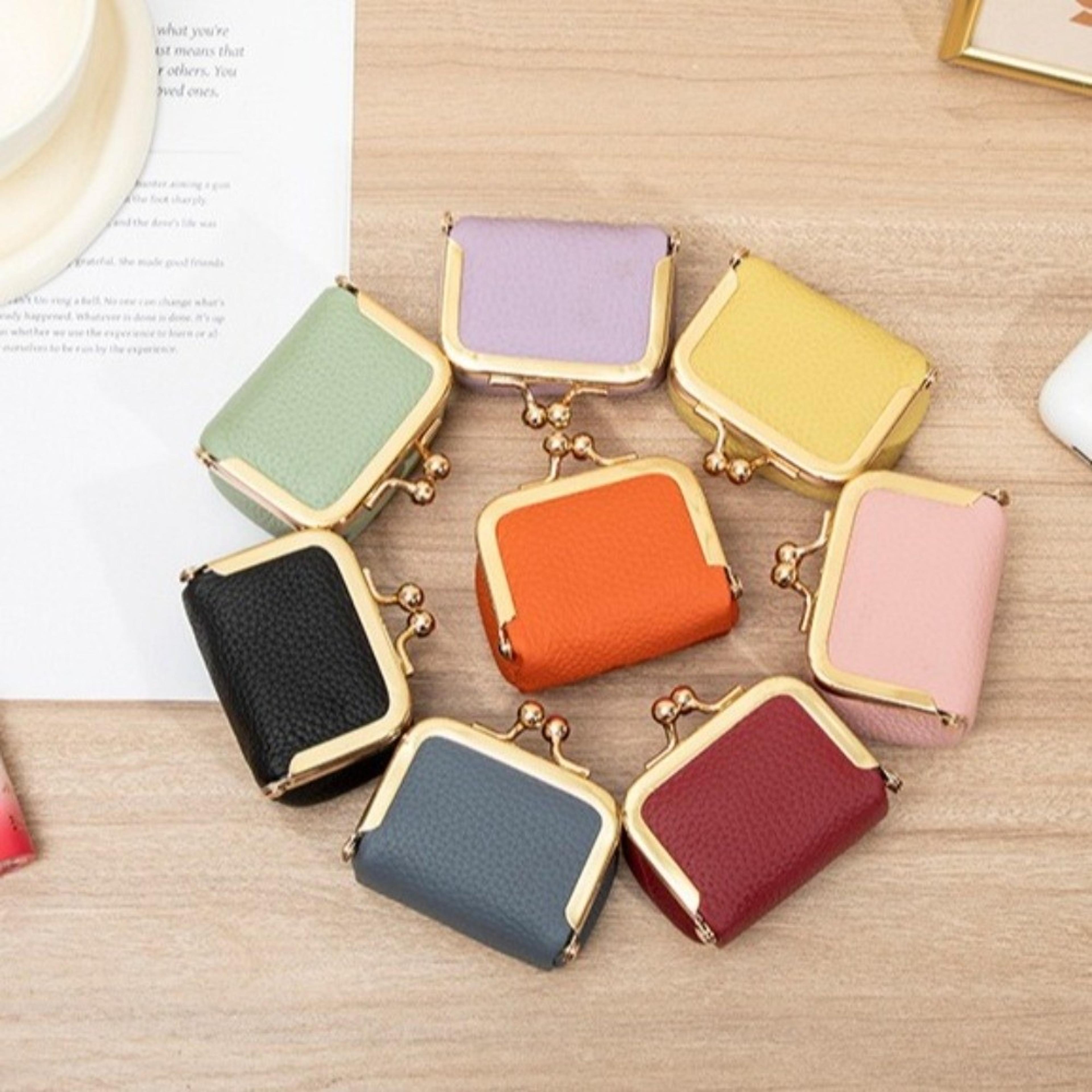 genuine leather kiss lock coin purse mini jewelry pouch wallet for women