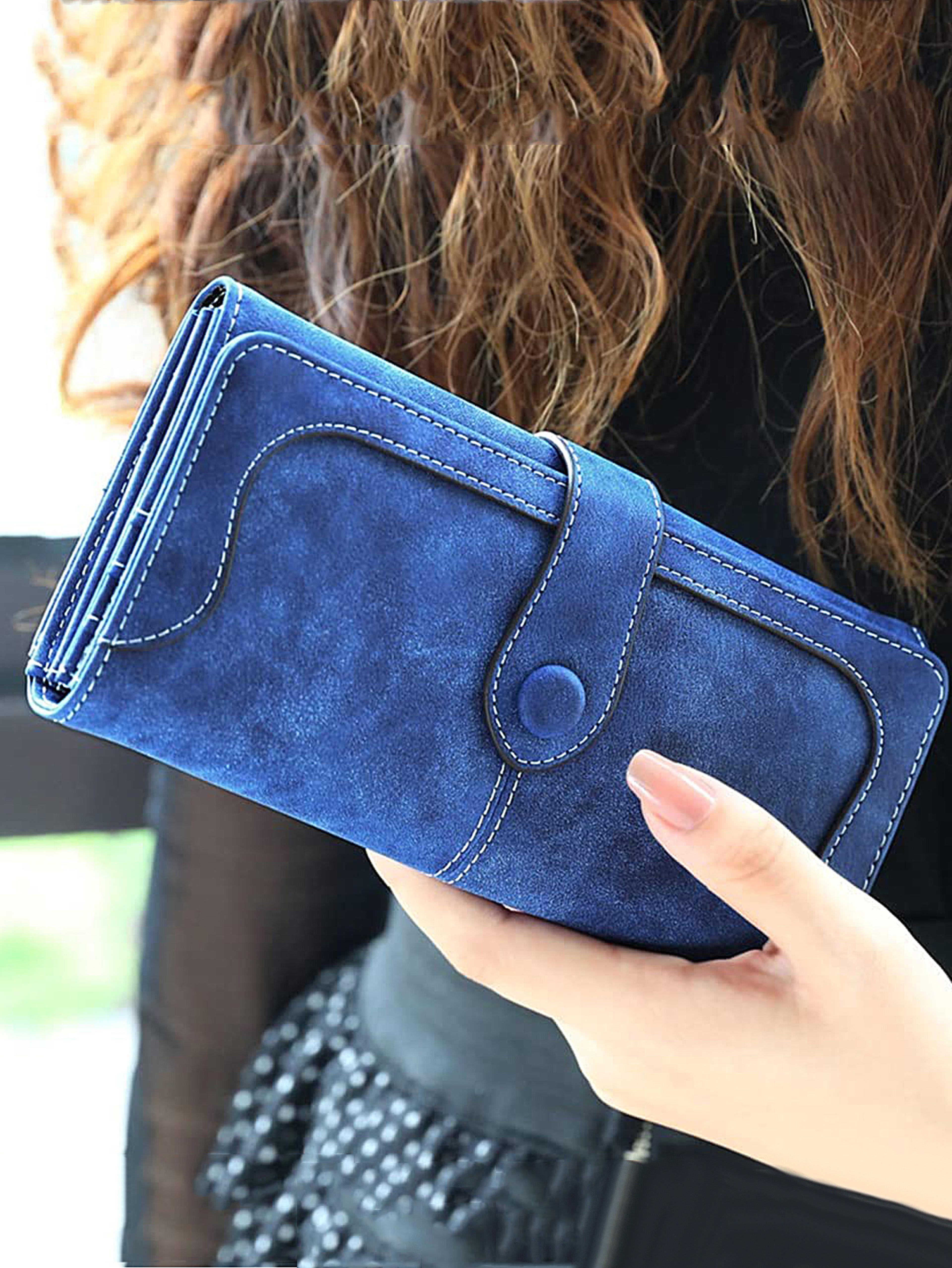 large capacity women wallet with 17 card slots id window and zipper coin pocket