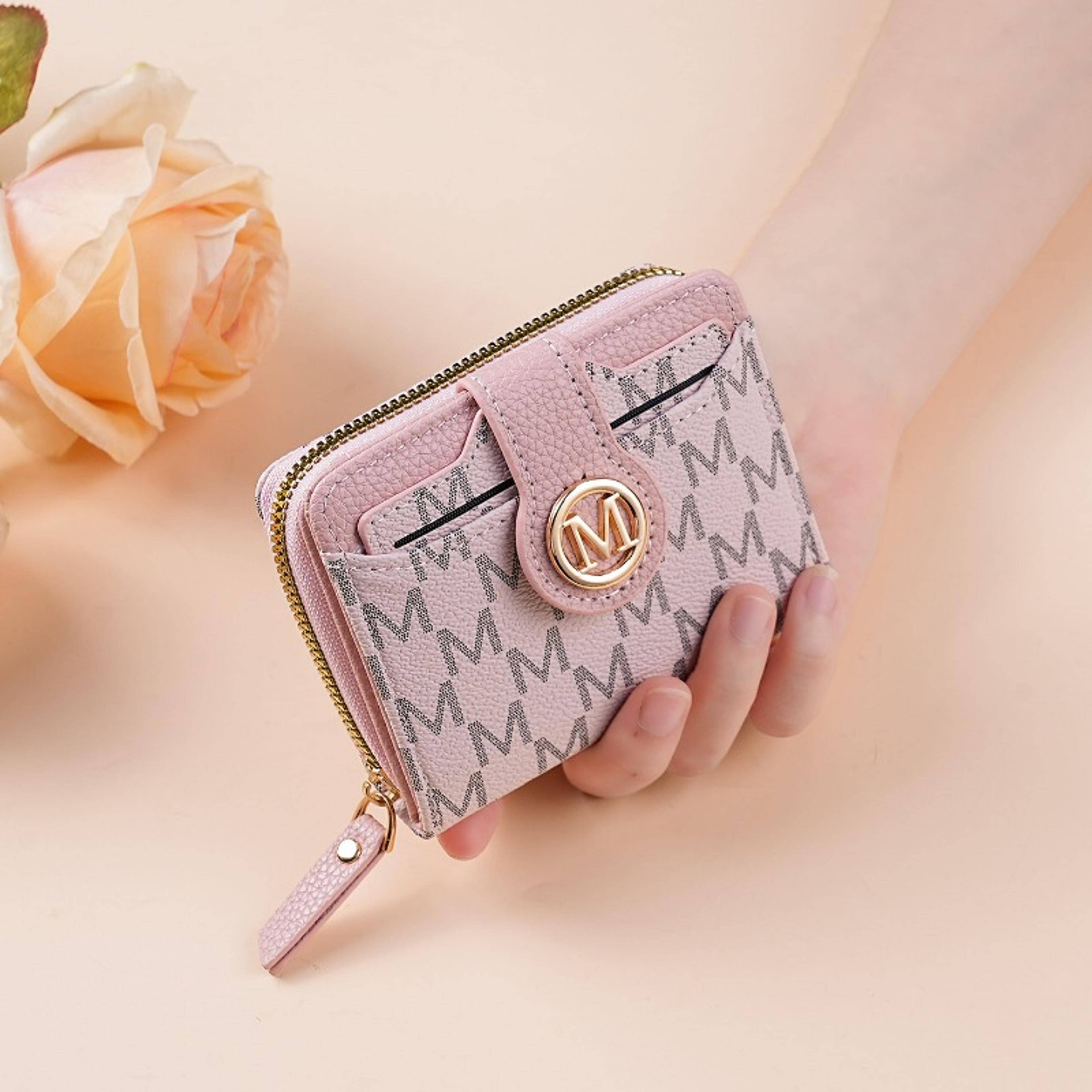 womens printed pu short wallet with multi card slots and coin pocket