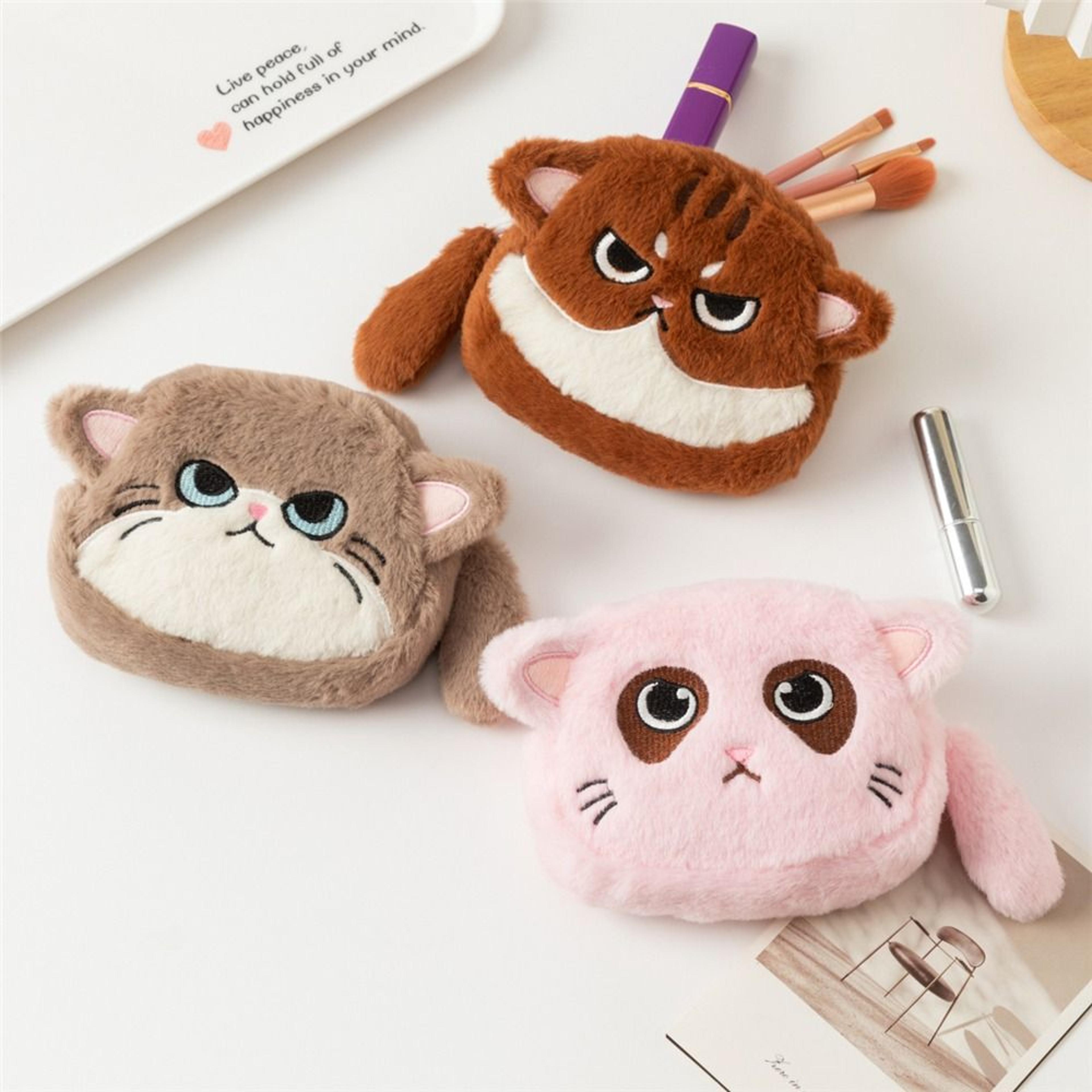 cute cat coin purse plush keychain bag mini zipper pouch for kids and daily essentials