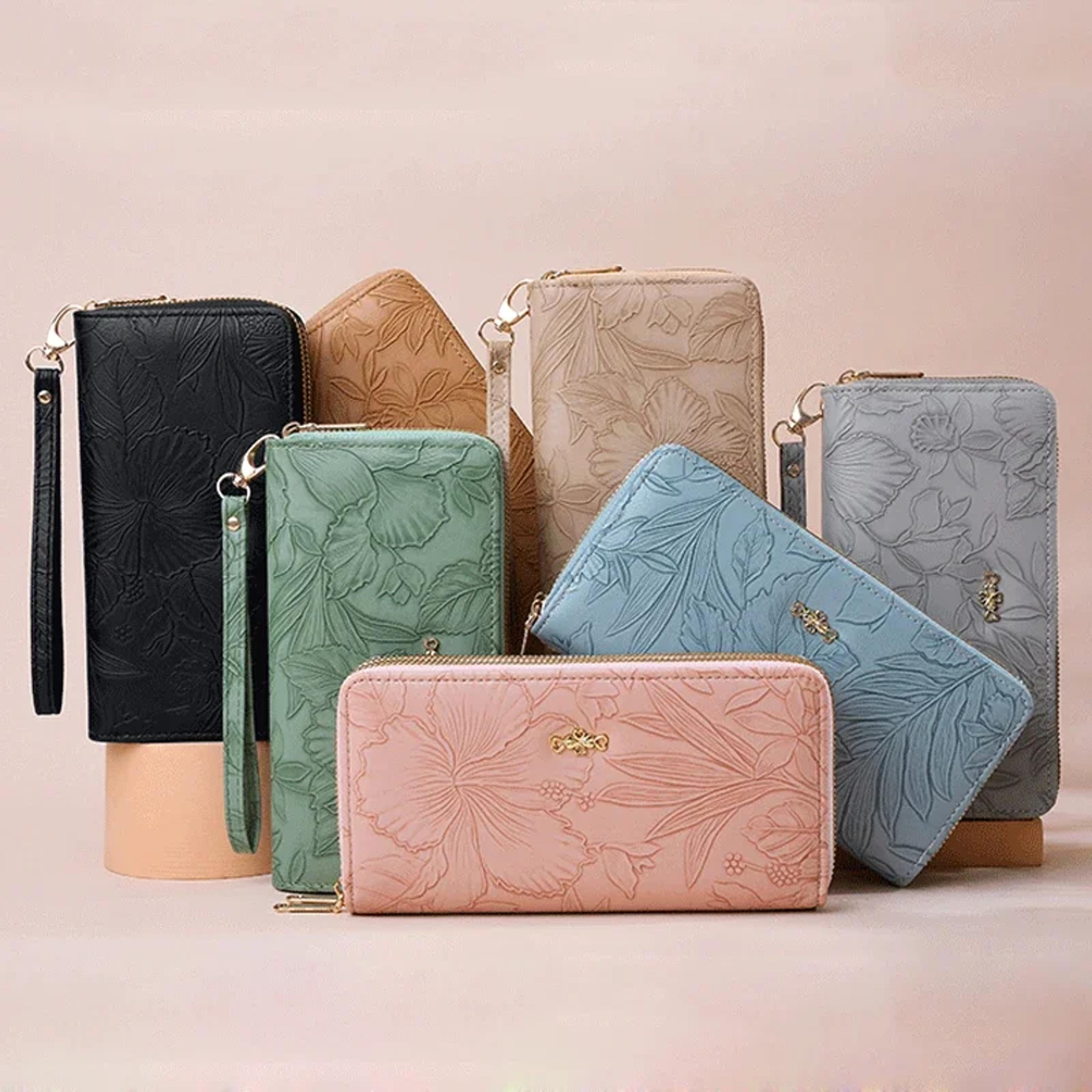 womens long wallet with double zipper large capacity printed handbag card holder