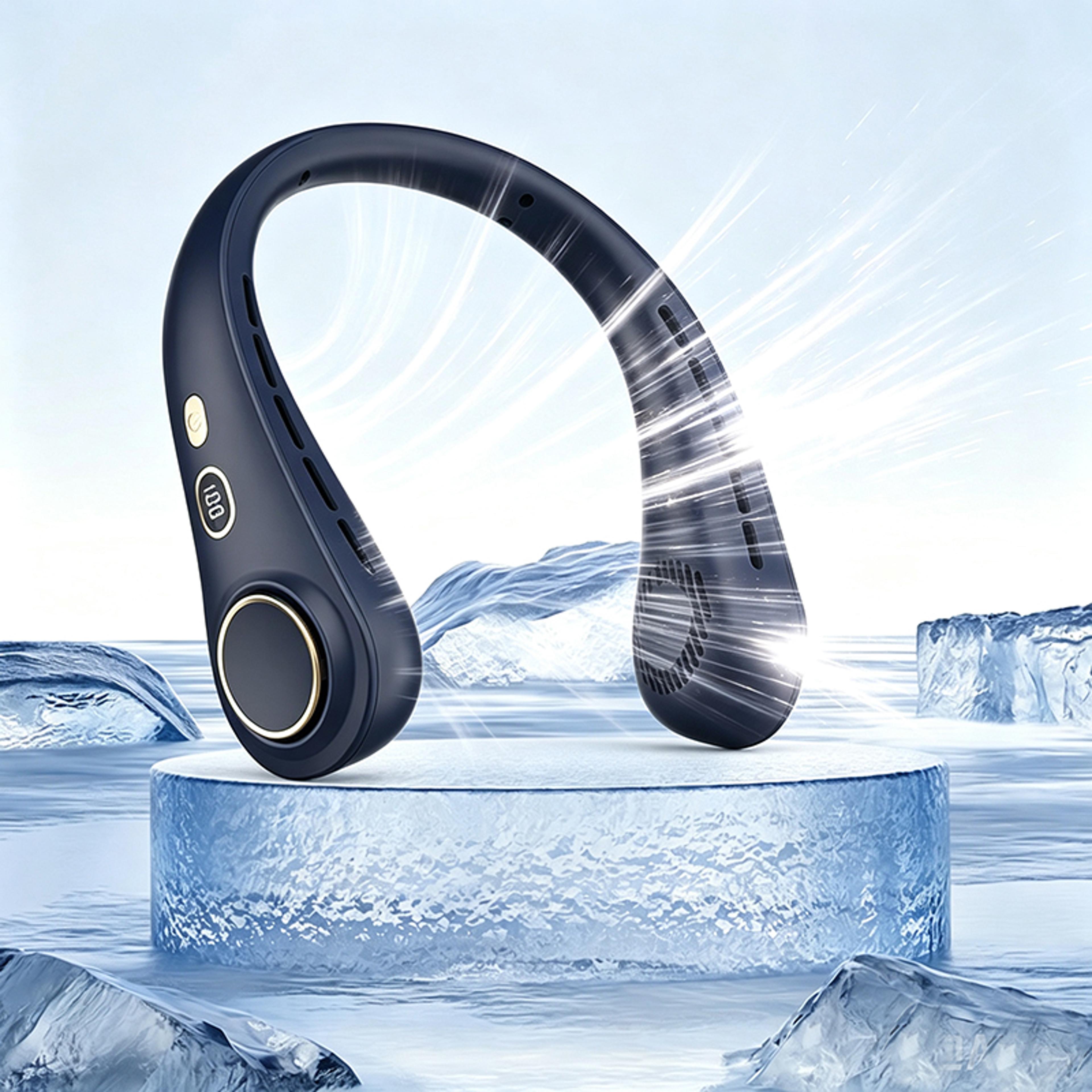 portable bladeless neck fan with digital display usb rechargeable personal air cooler