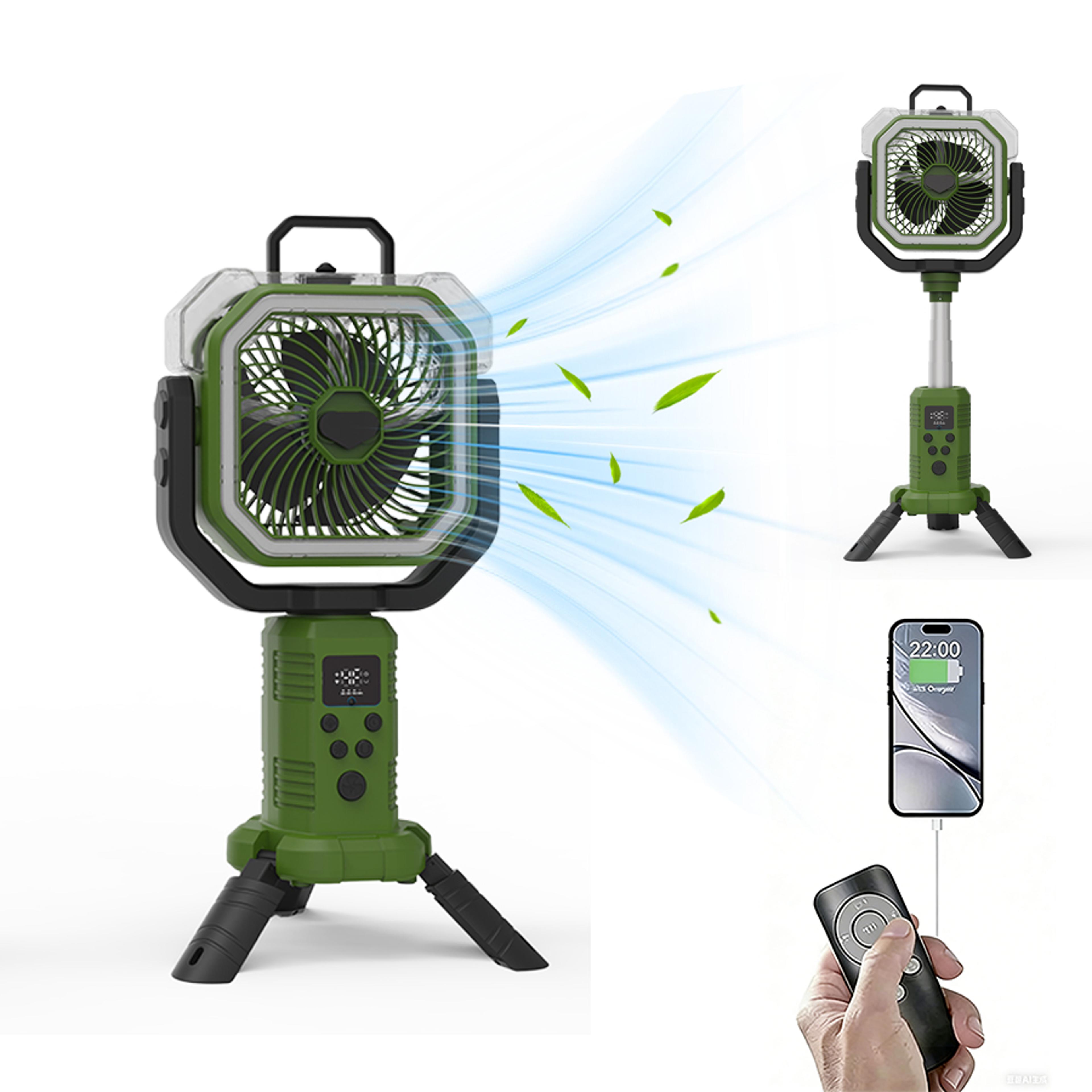 portable camping fan with led light tripod stand remote control