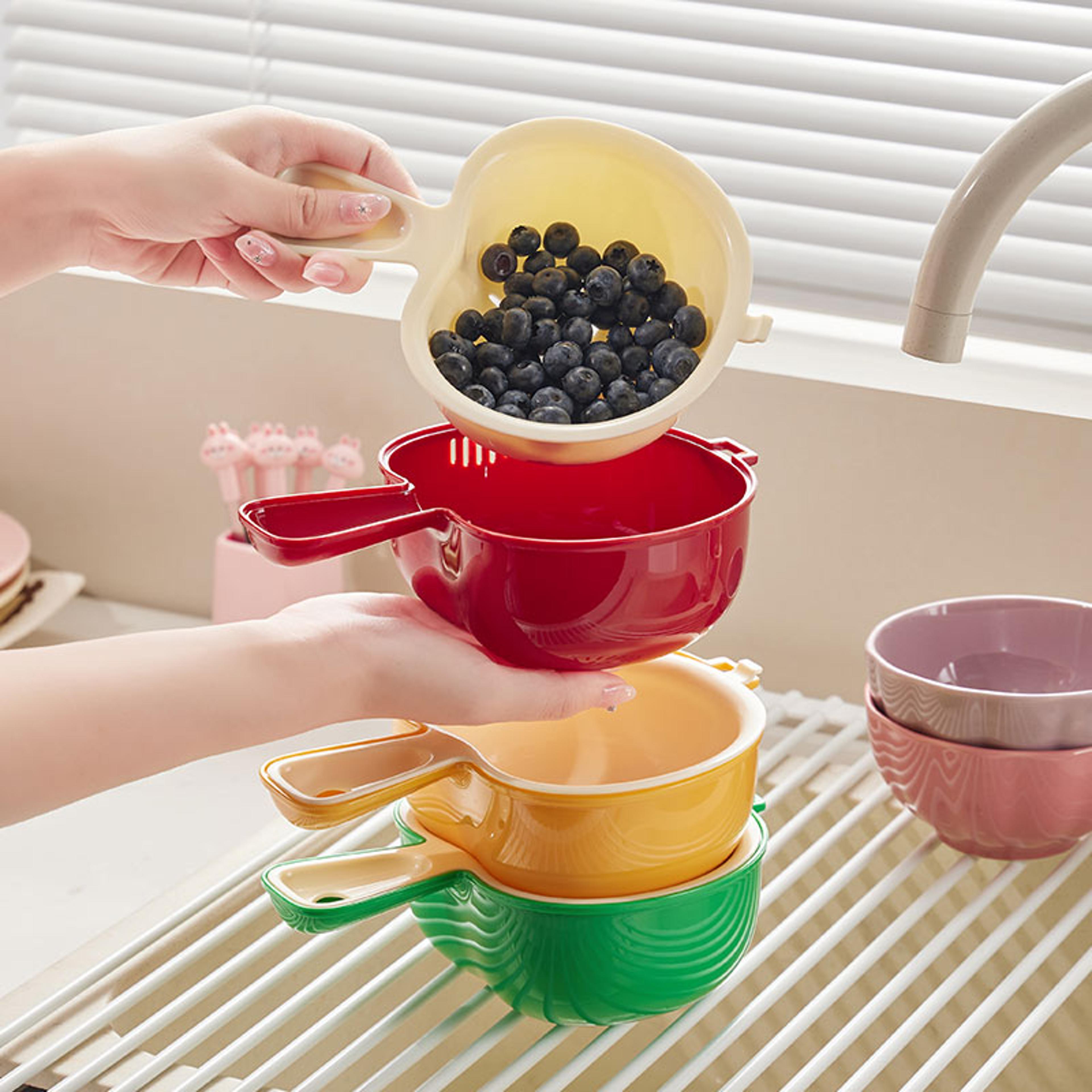 double layer fruit washing basket with drain strainer for berries and fresh produce