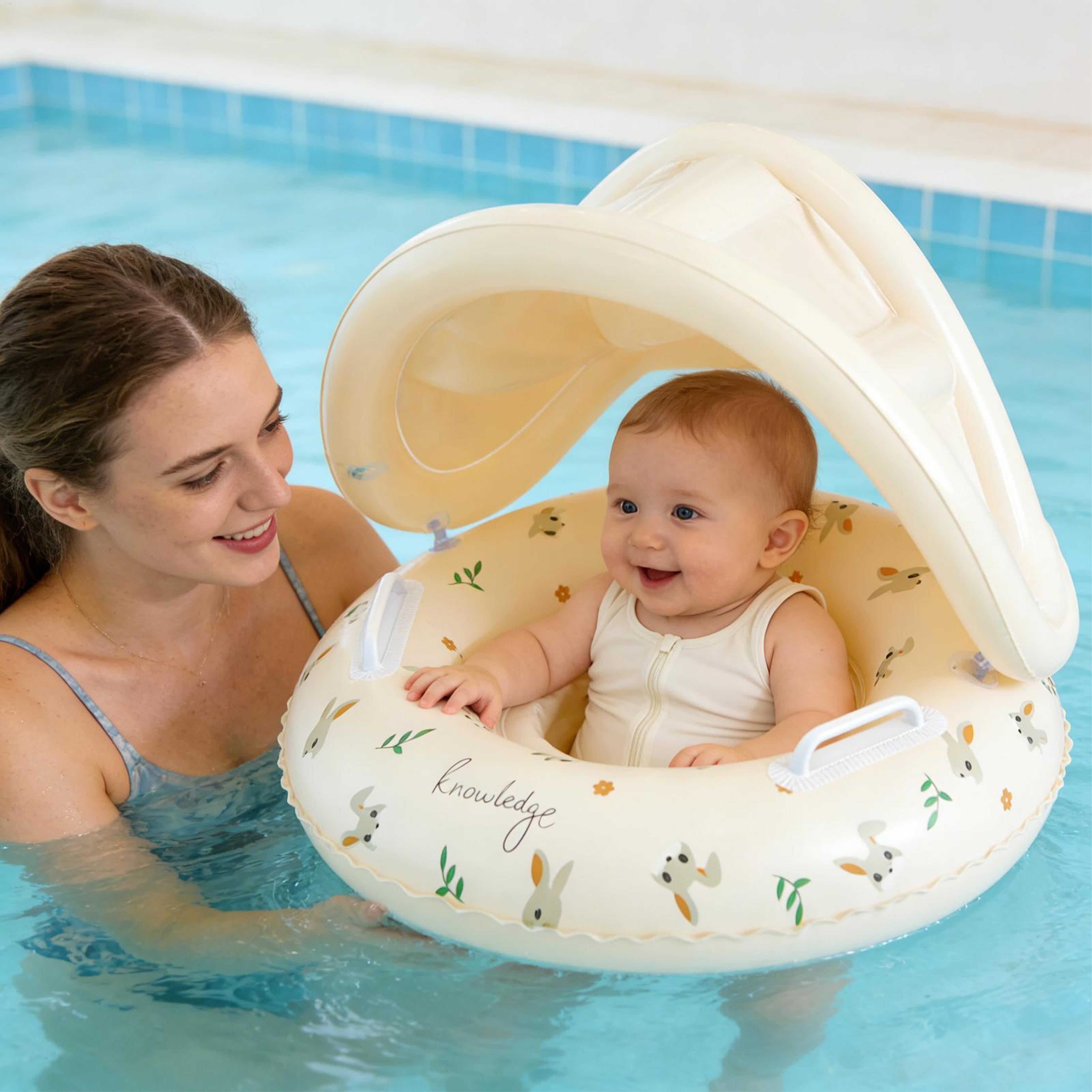 removable sunshade kids pool float baby swimming float with uv protection seat ring