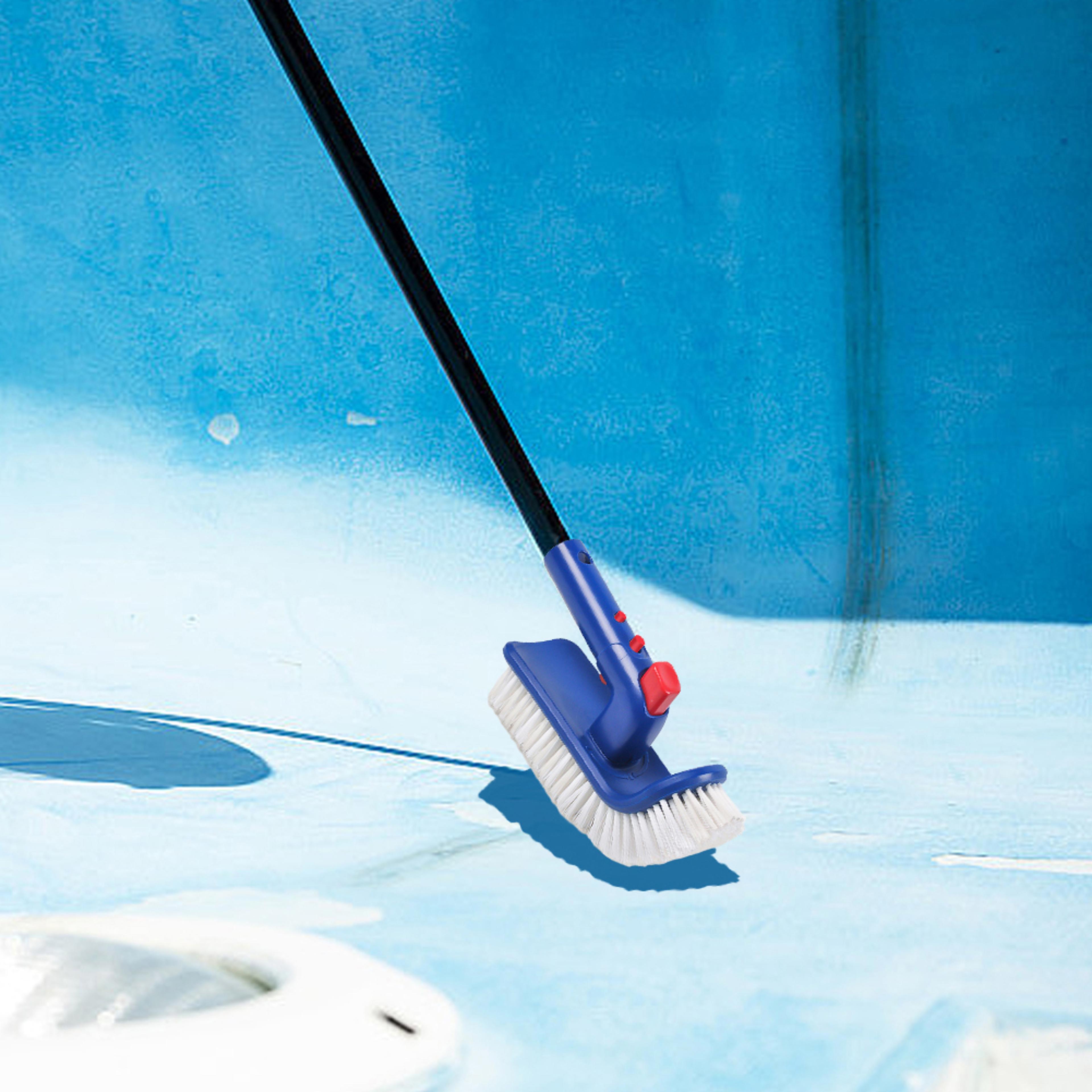 180 degree rotating pool cleaning brush with fine bristles for easy pool scrubbing