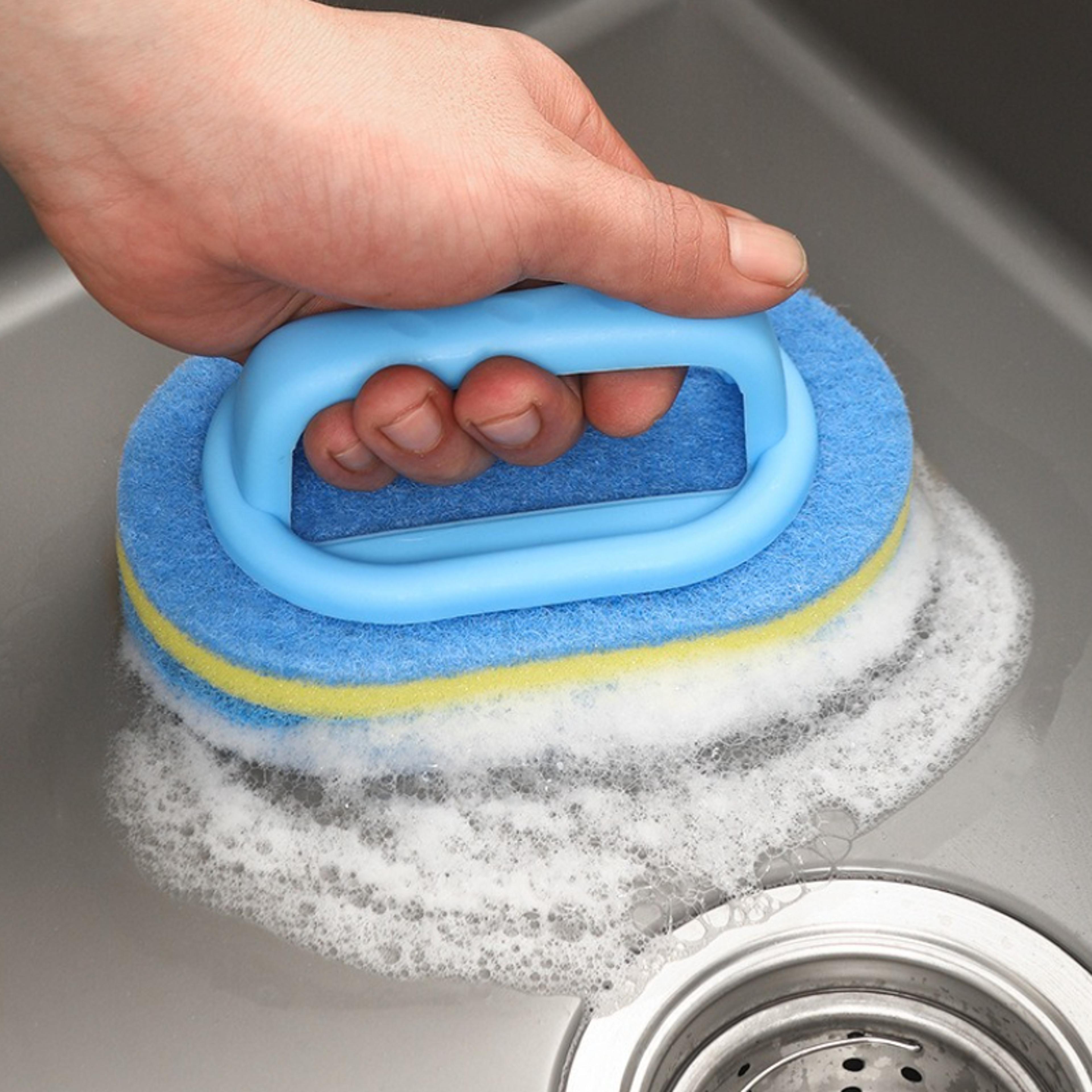 sparkgrip scrub brush with handle for kitchen and bathroom cleaning