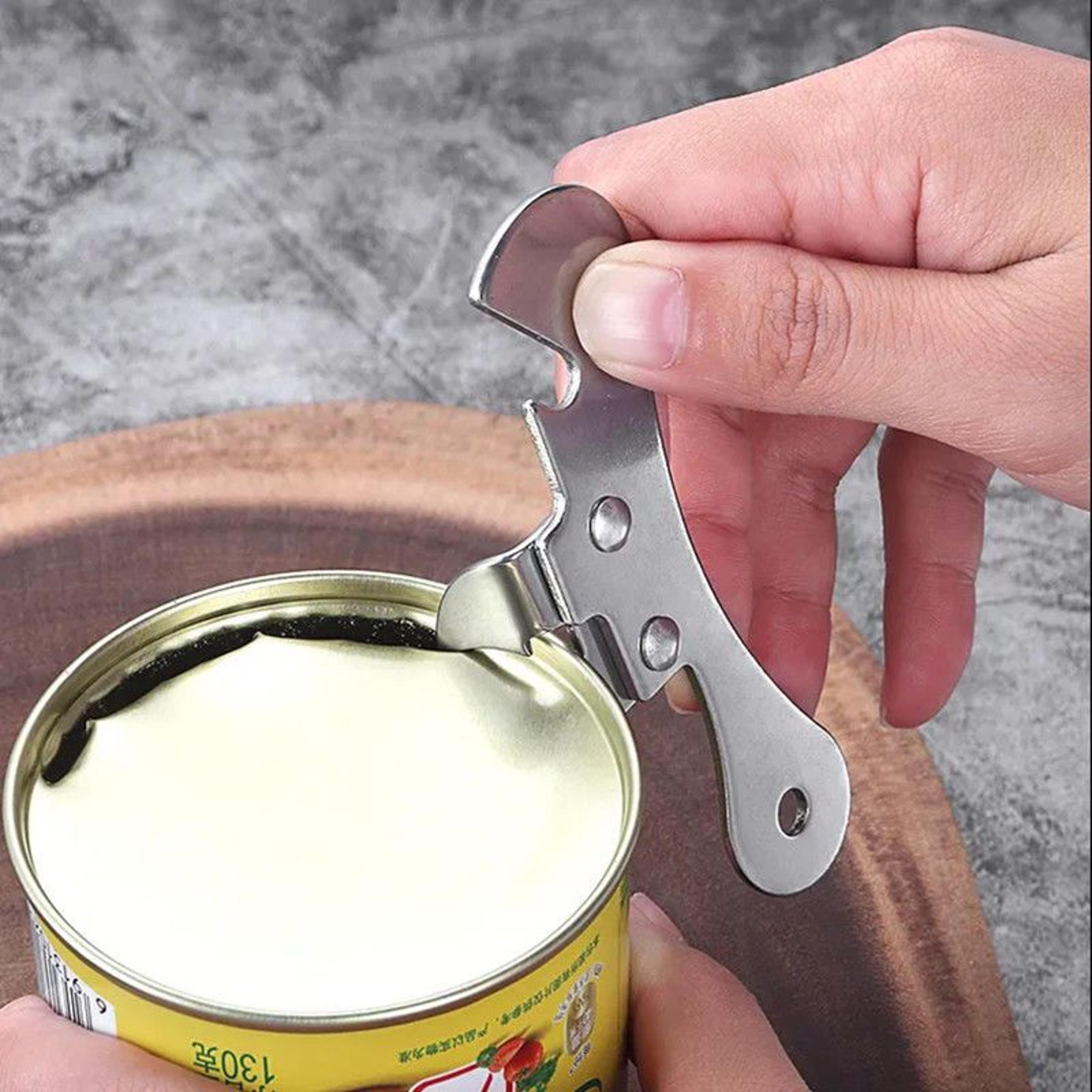 safety edge stainless steel manual can opener with ergonomic grip