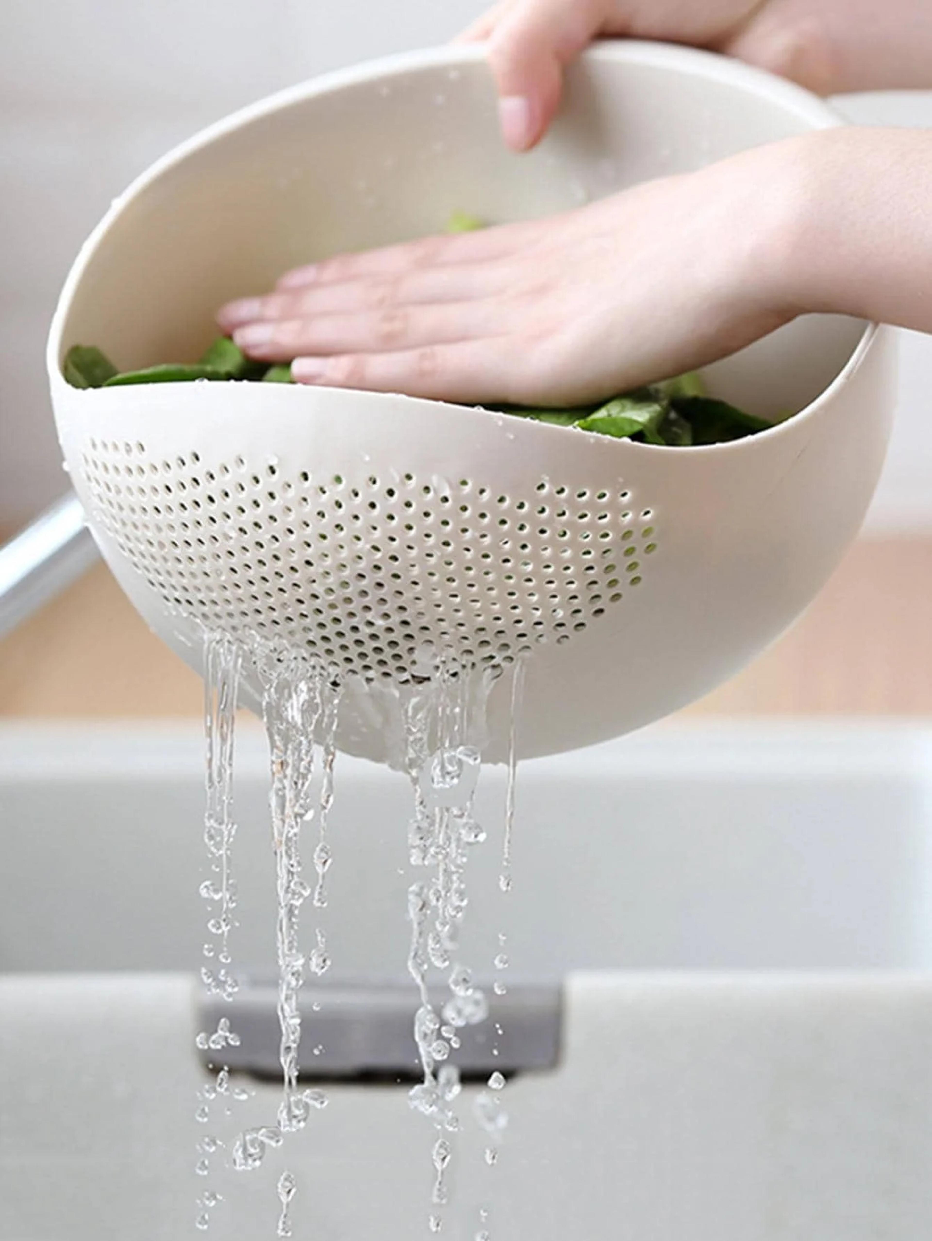 premium silicone colander rice washing bowl with handle for fruits, vegetables & pasta