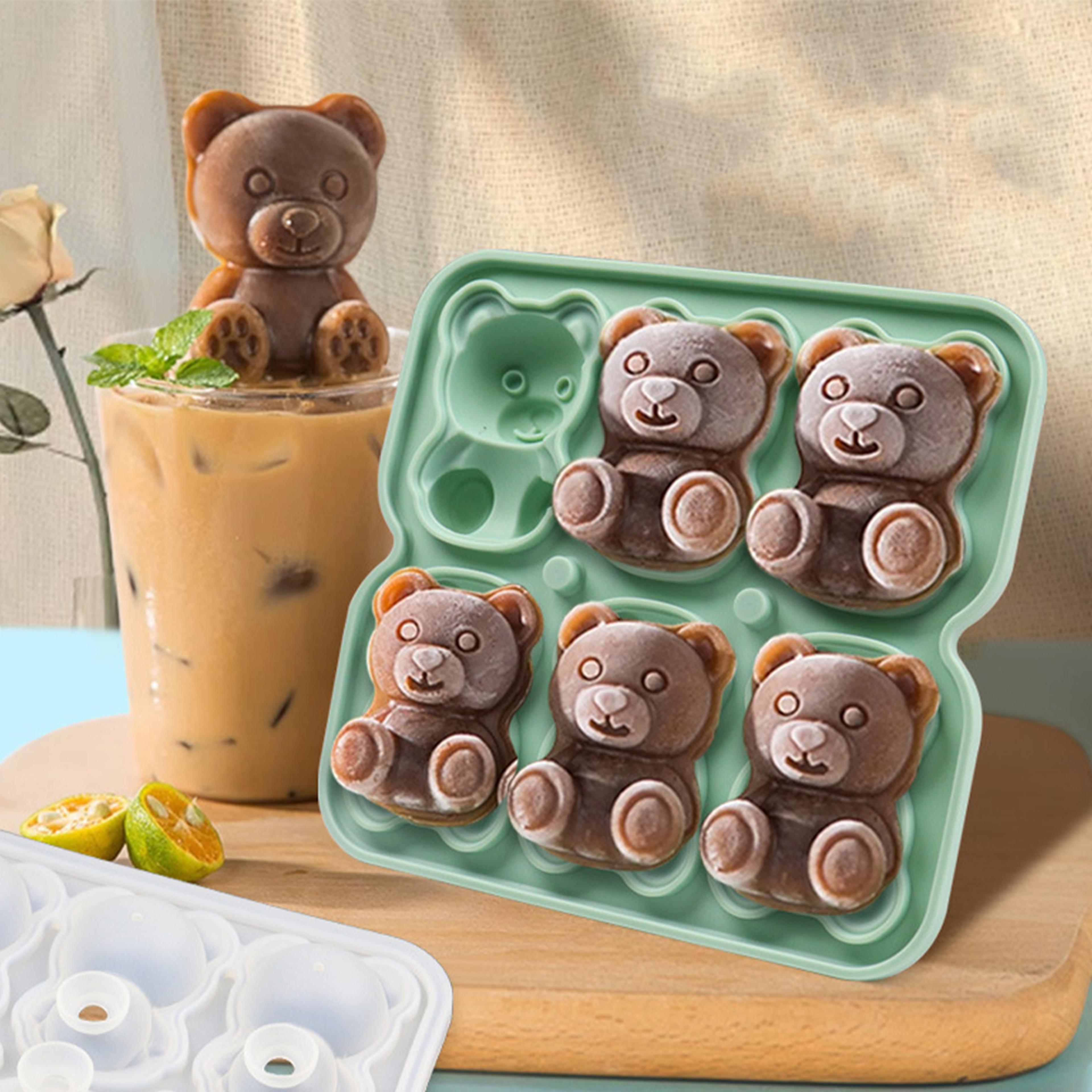 cute teddy bear ice mold 6 cavity silicone ice cube tray for drinks, desserts & diy treats
