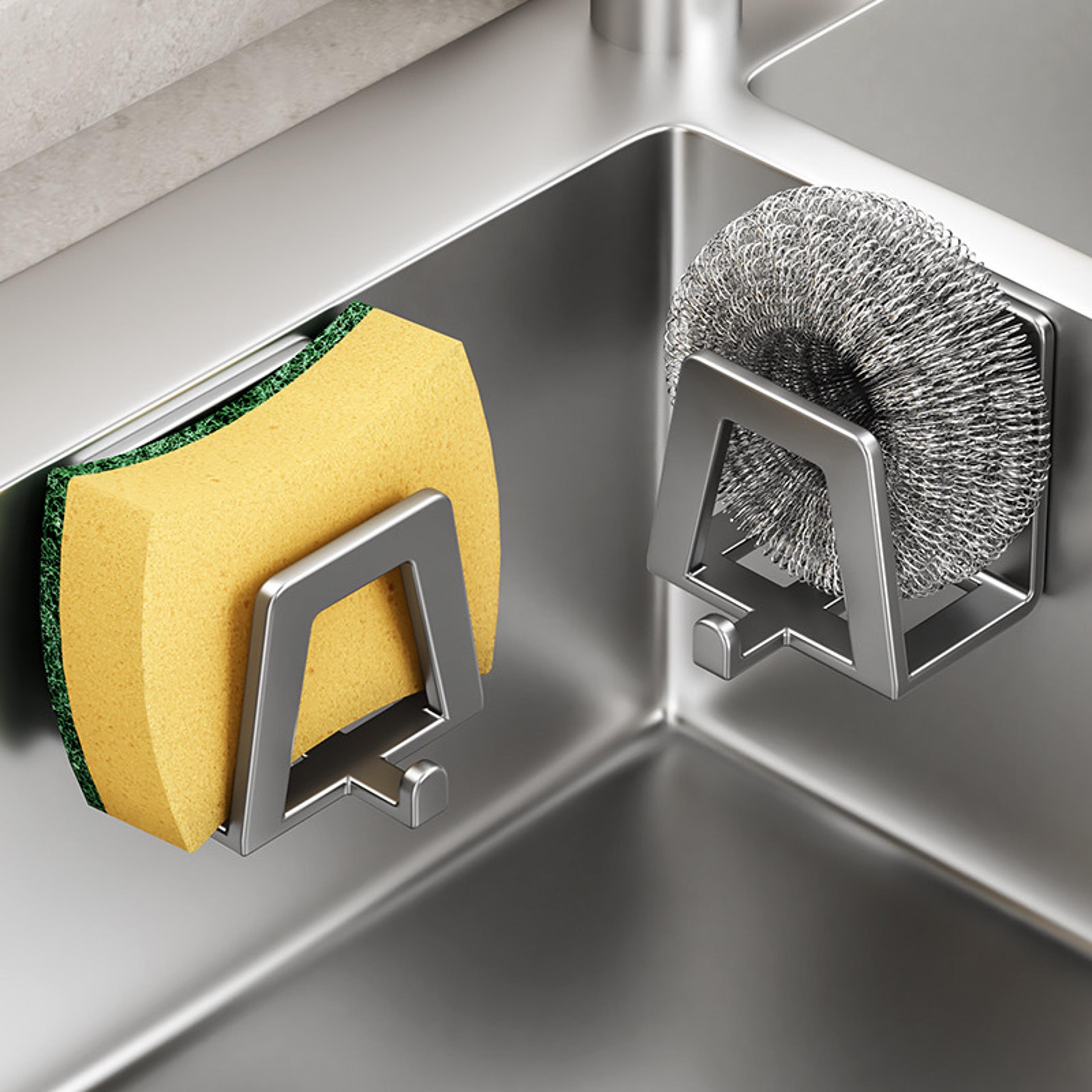 self adhesive stainless steel sponge holder kitchen sink organizer rack