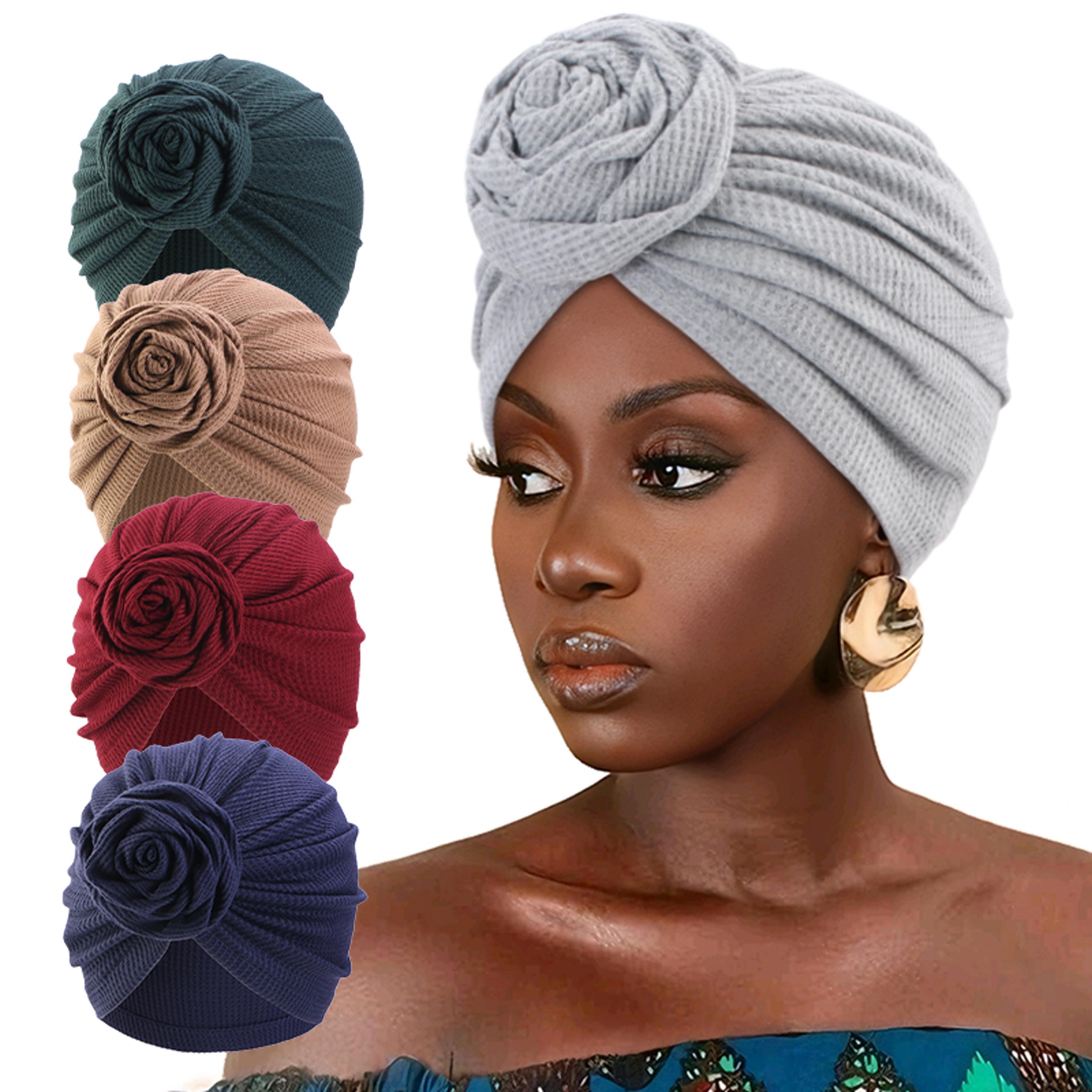 elegant muslim turban hat with floral waffle cotton wrap for women chemo headwear