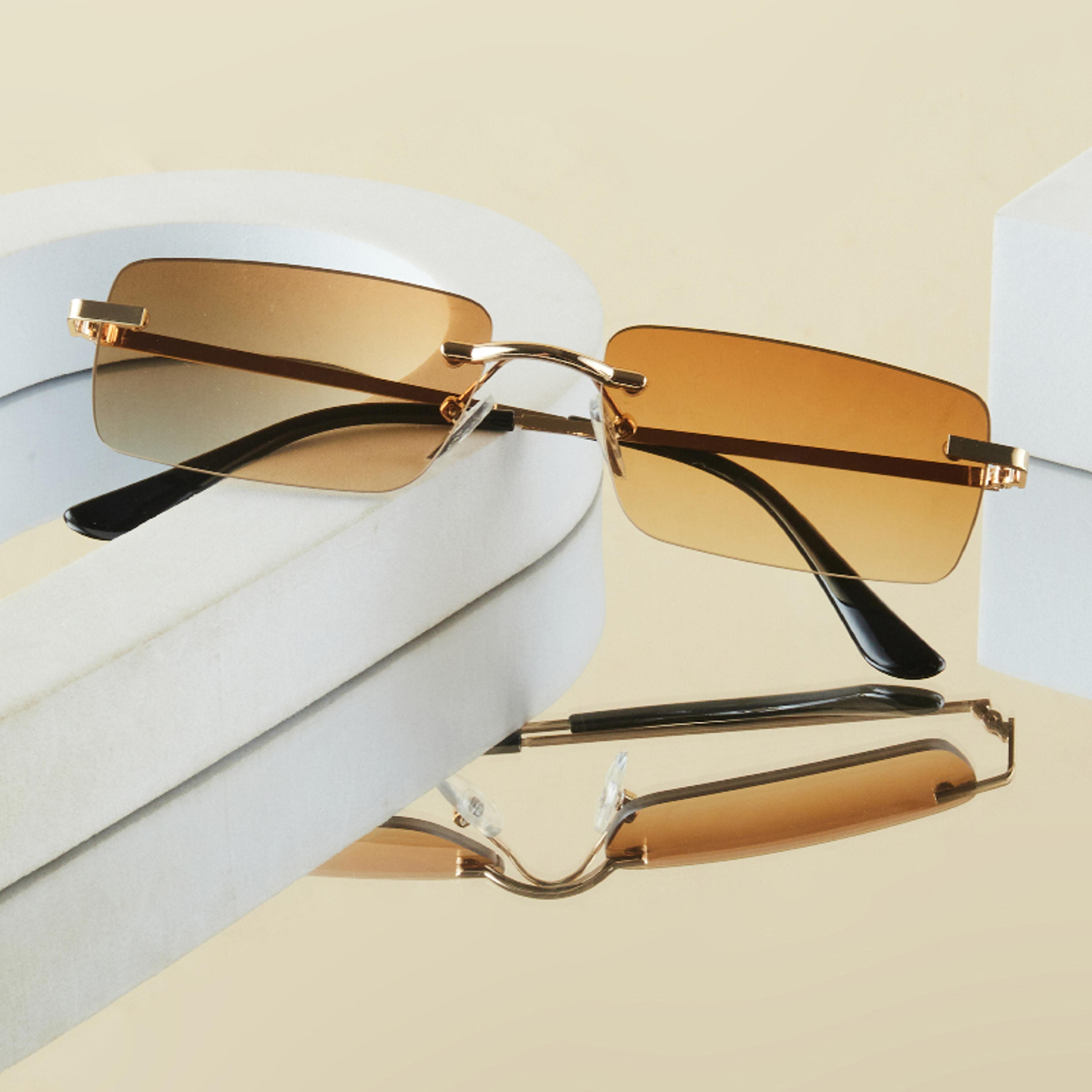 retro frameless sunglasses for men with metal frame uv protection