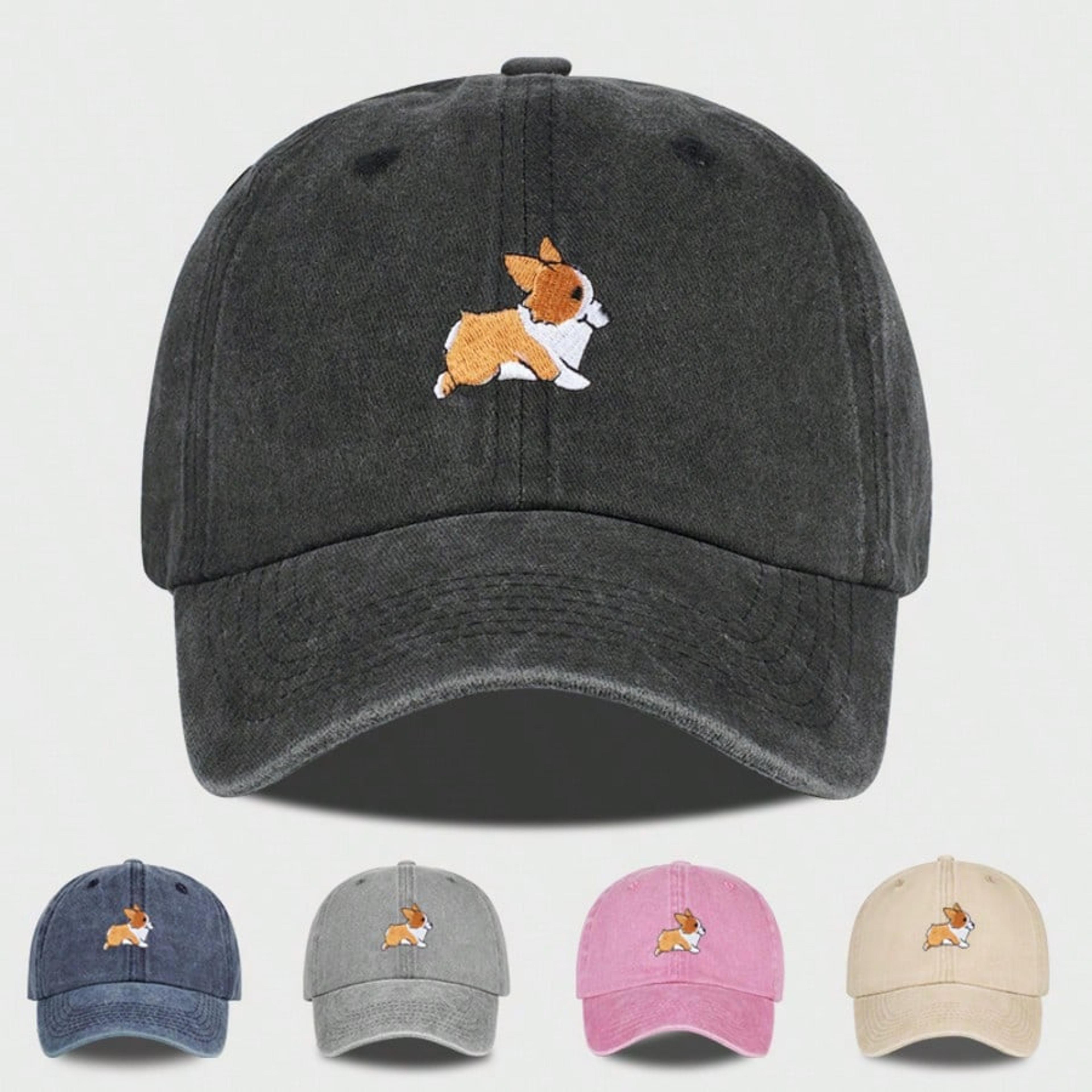 cute corgi embroidered baseball cap adjustable unisex sun hat for travel, hiking & everyday wear
