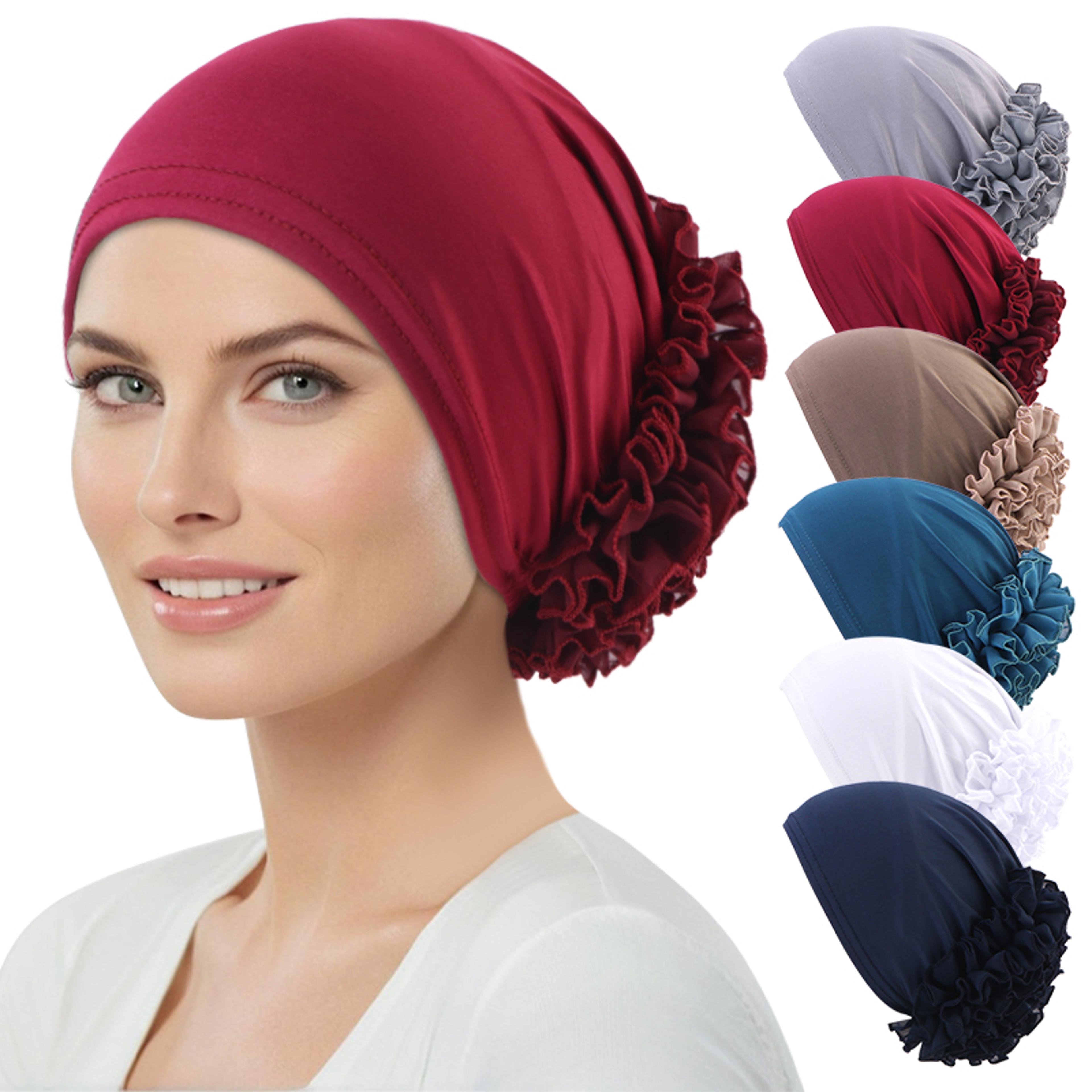 elegant women turban hat floral islamic head wrap breathable chiffon stretch cap