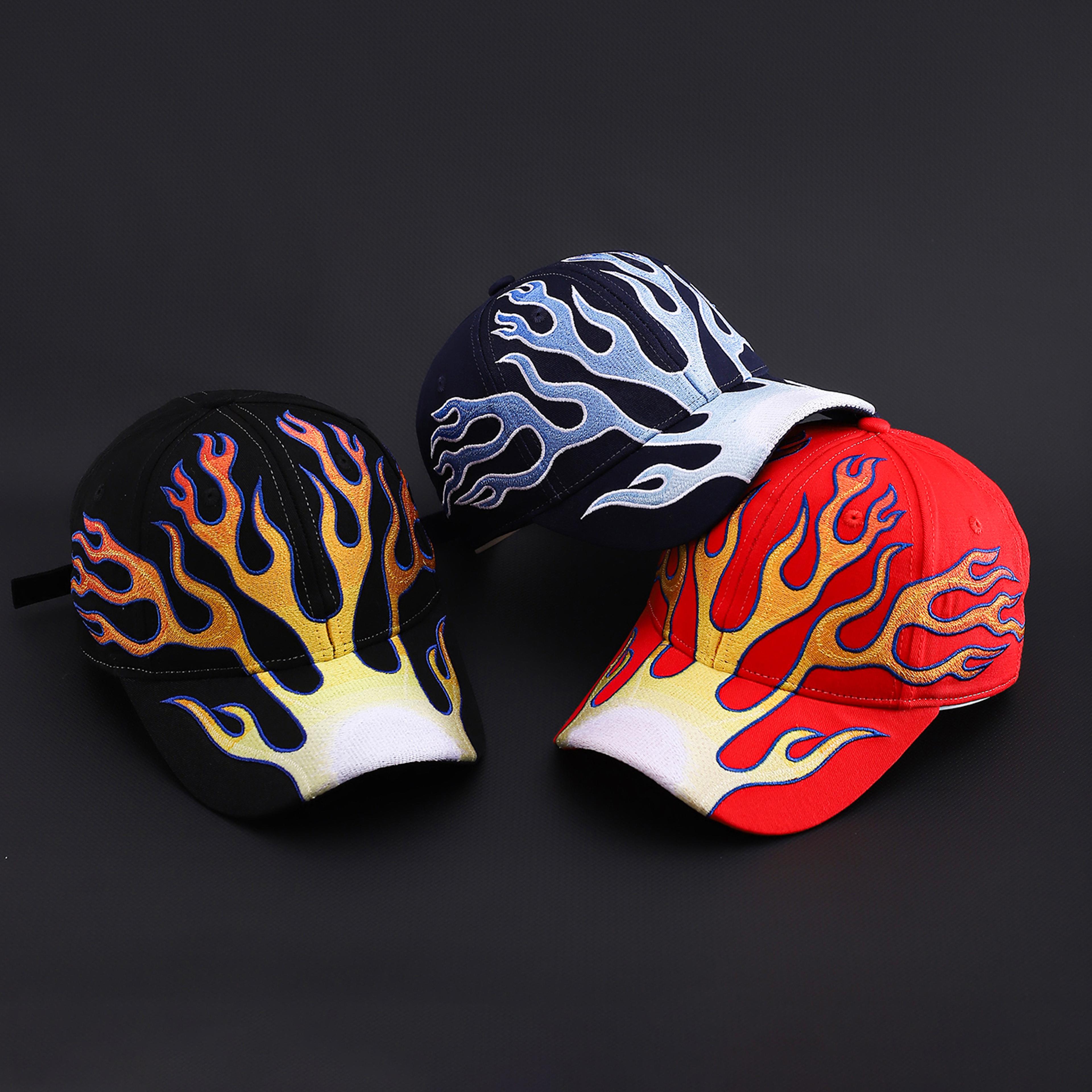 flame embroidery streetwear cap for men and women