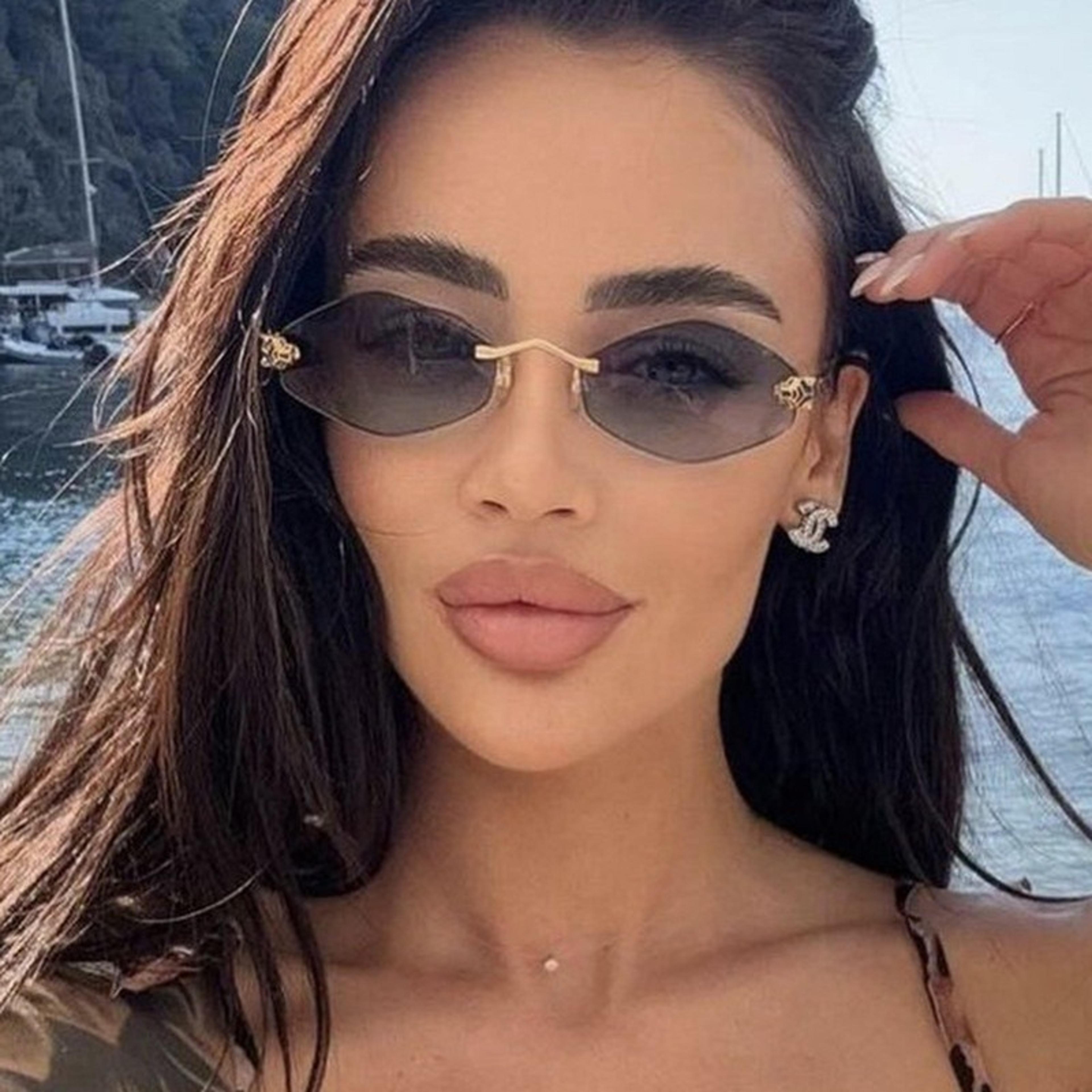 vintage rimless sunglasses for women with polygon metal frame