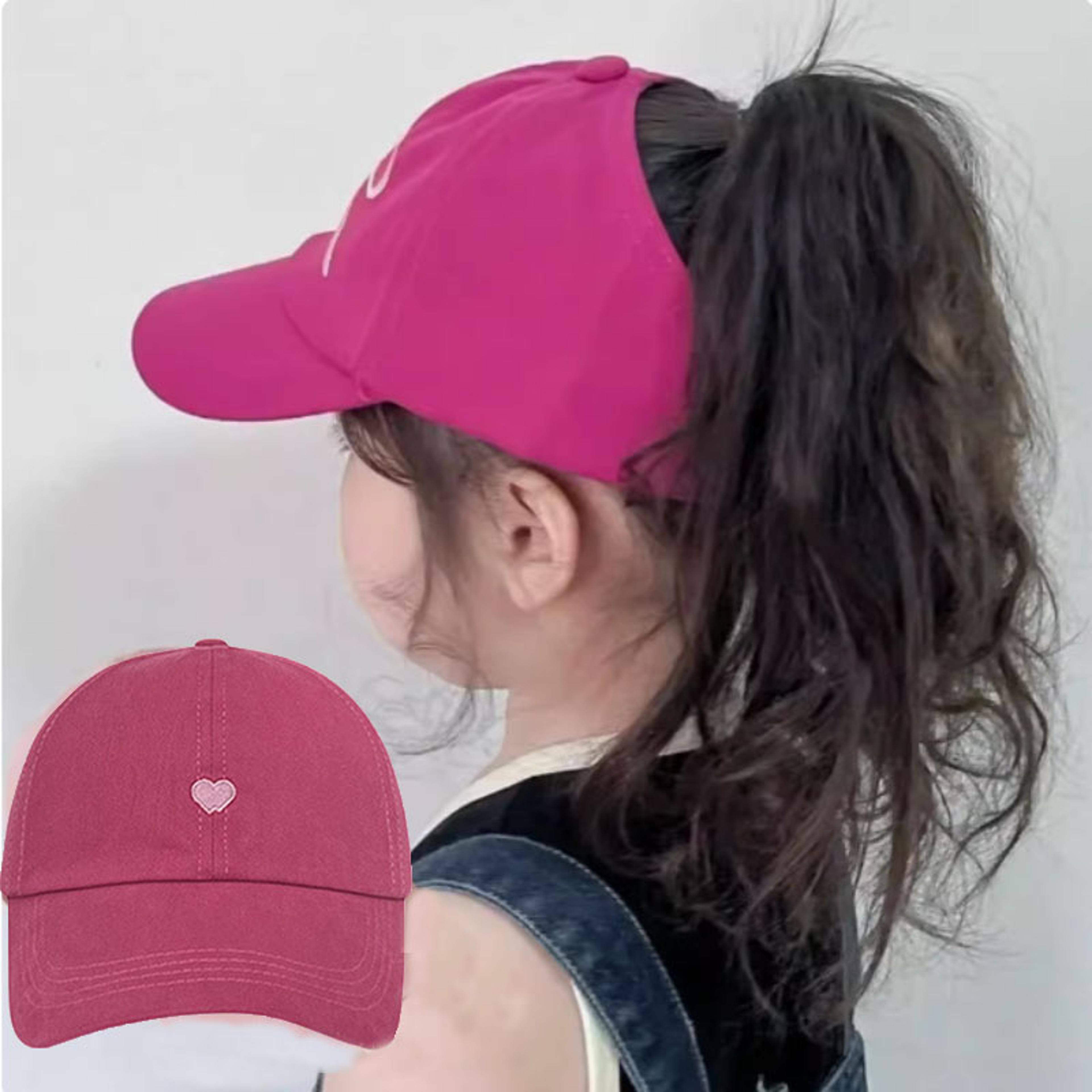 heart embroidered sun visor hat with ponytail opening and uv protection for outdoor sports