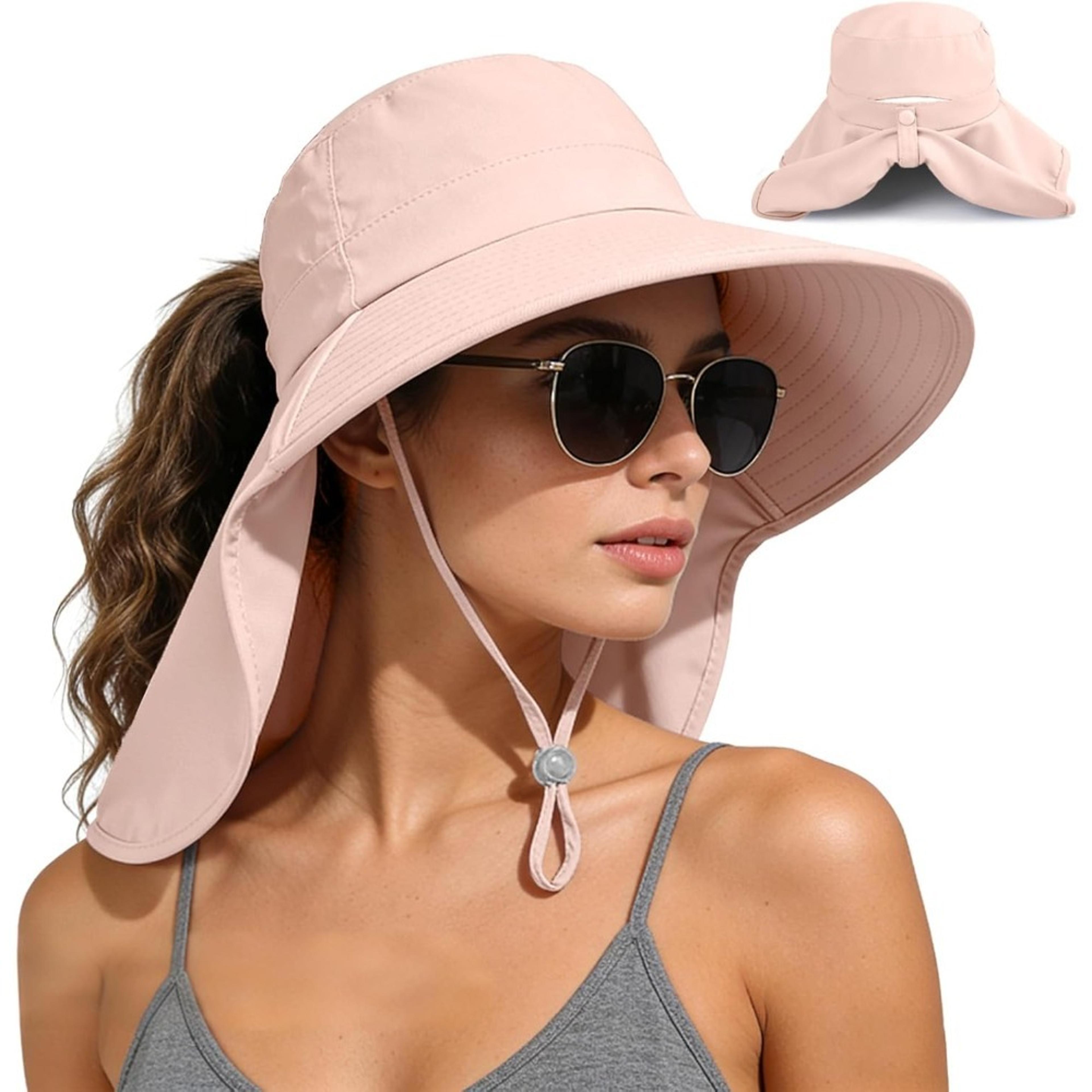 women's wide brim sun hat with ponytail opening foldable uv protection beach & hiking hats