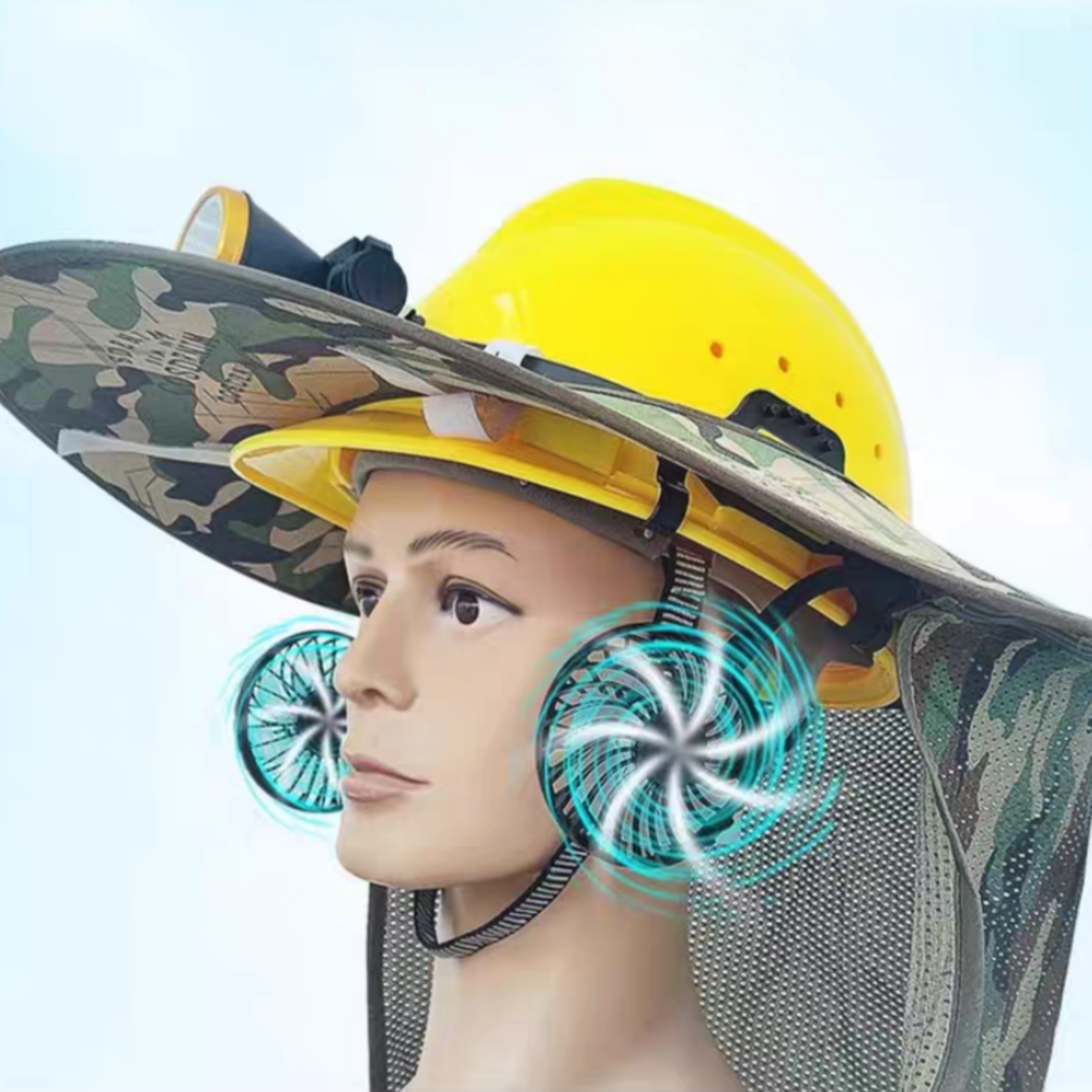 portable hard hat cooling fan with led light adjustable safety helmet fan for outdoor work