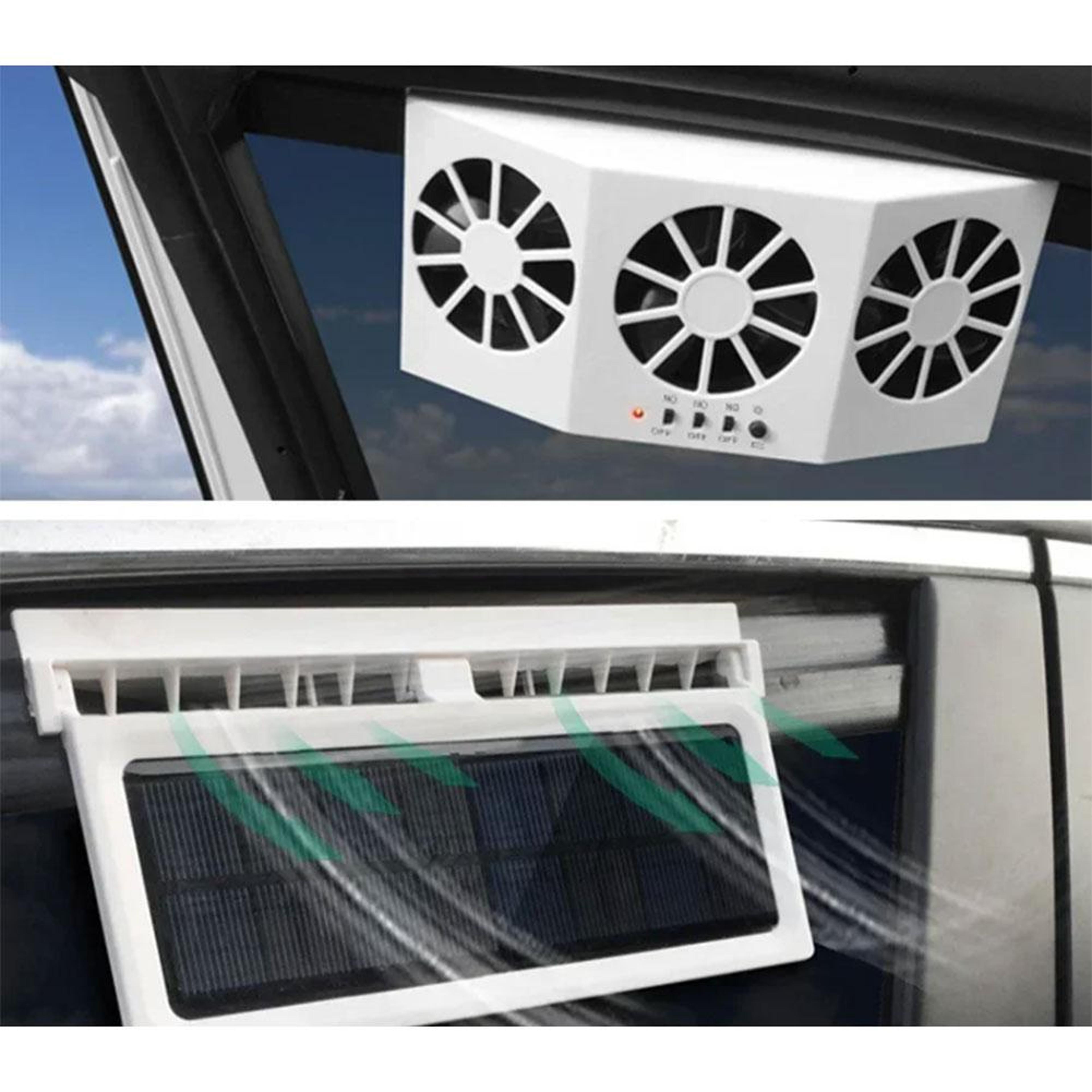 solar powered car ventilation fan with rechargeable triple cooling system