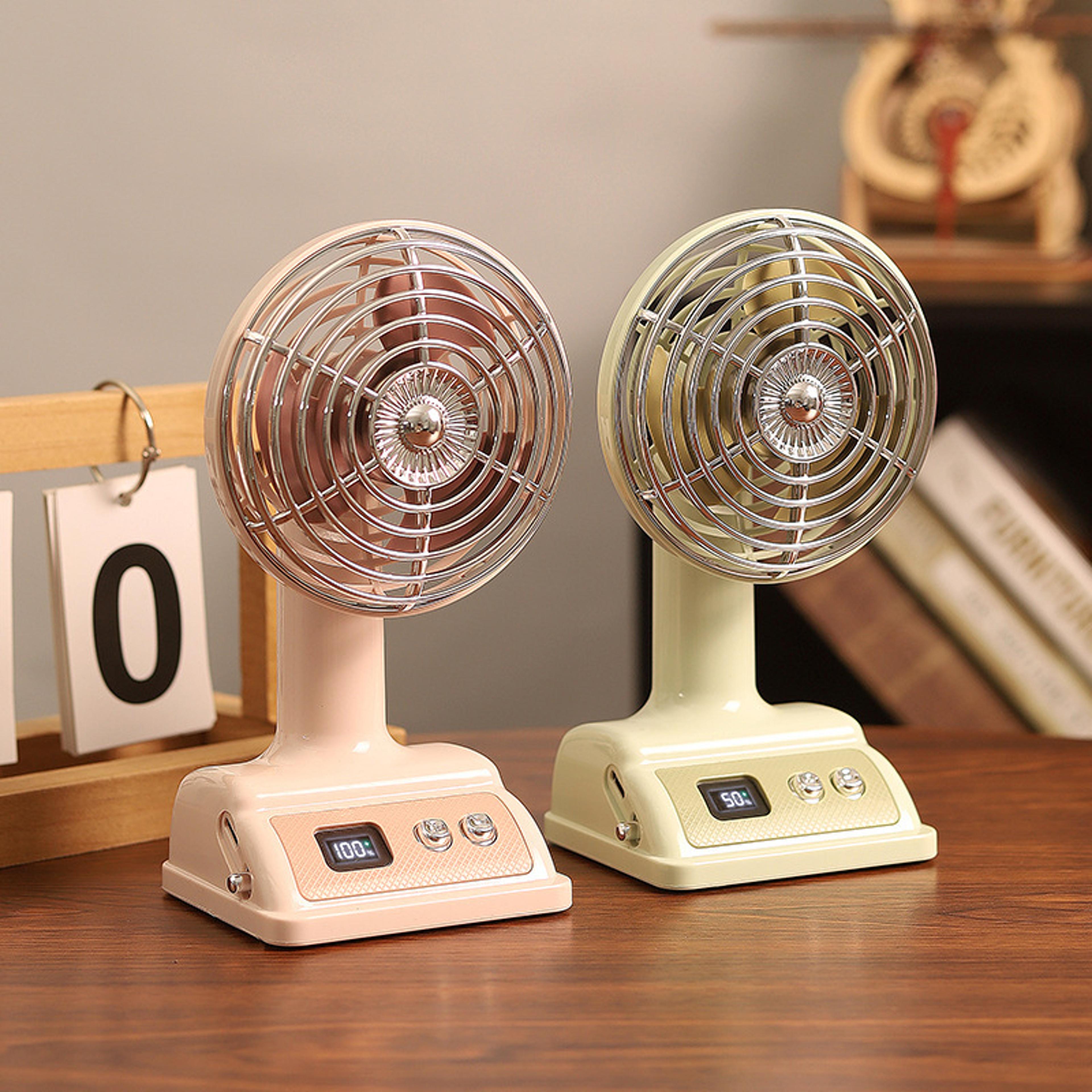 retro breeze usb rechargeable desk fan with 100 speed digital display and adjustable airflows