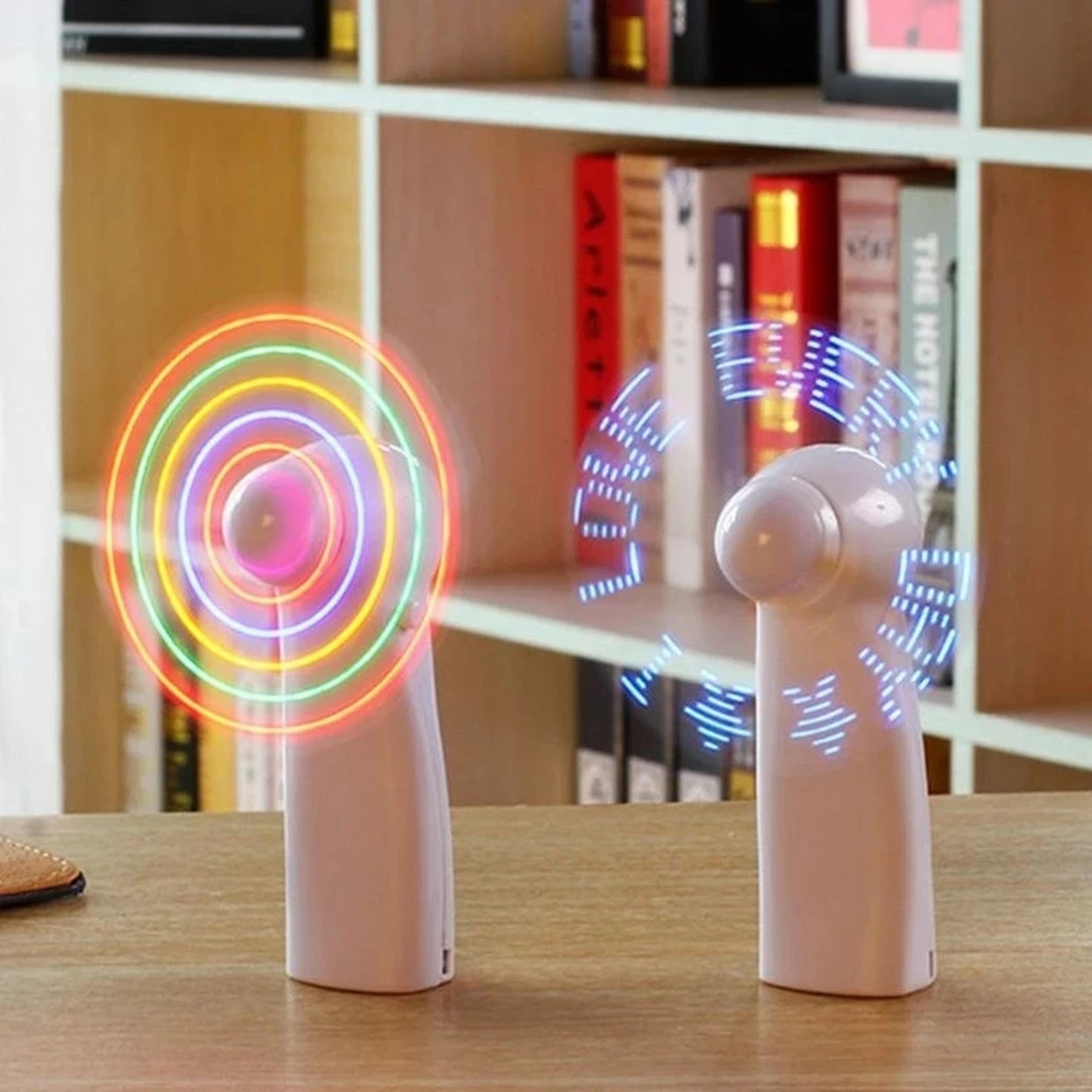 rainbow glow portable handheld fan with led night light and desktop stand