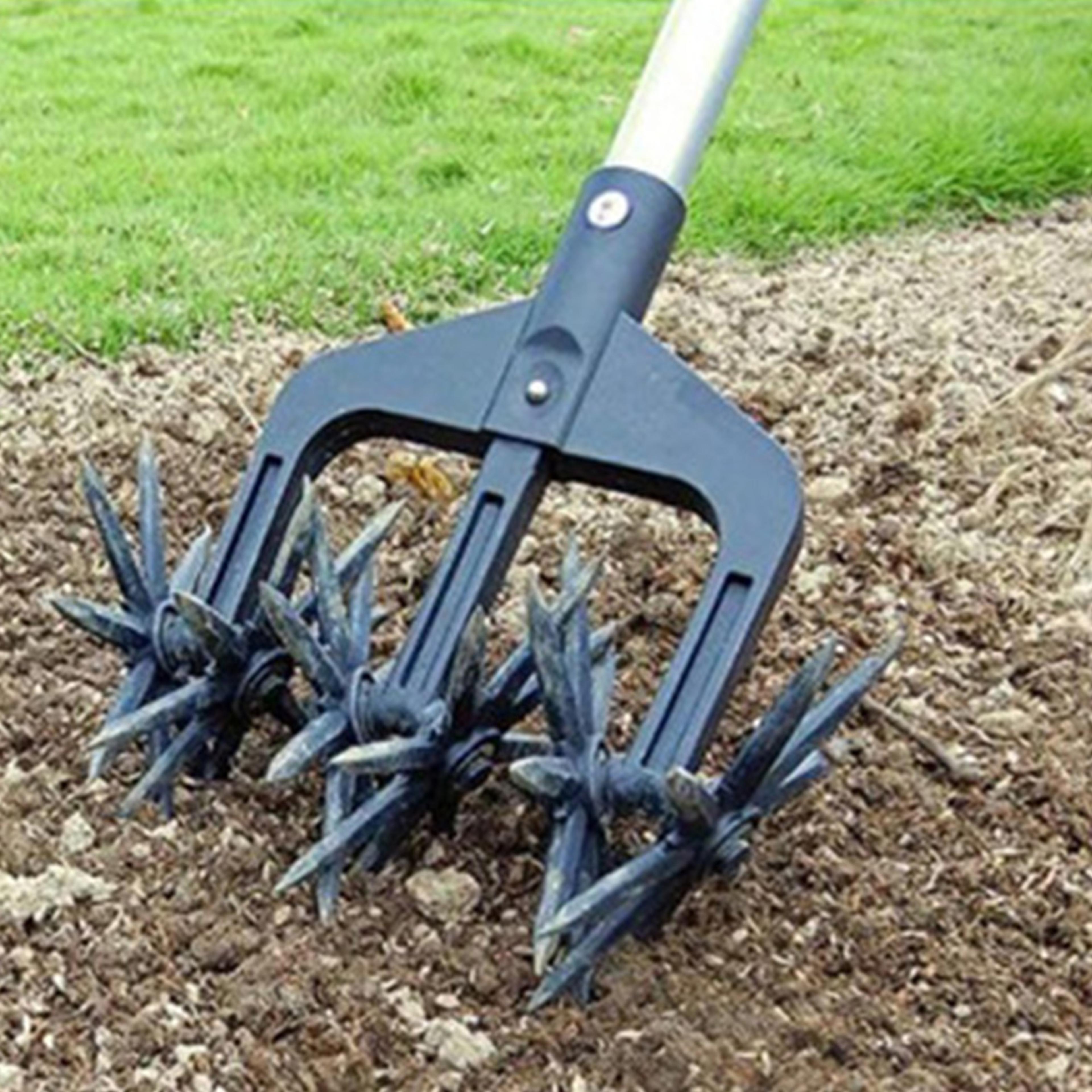 lightweight garden cultivator rotary soil aerator and lawn scarifier tool